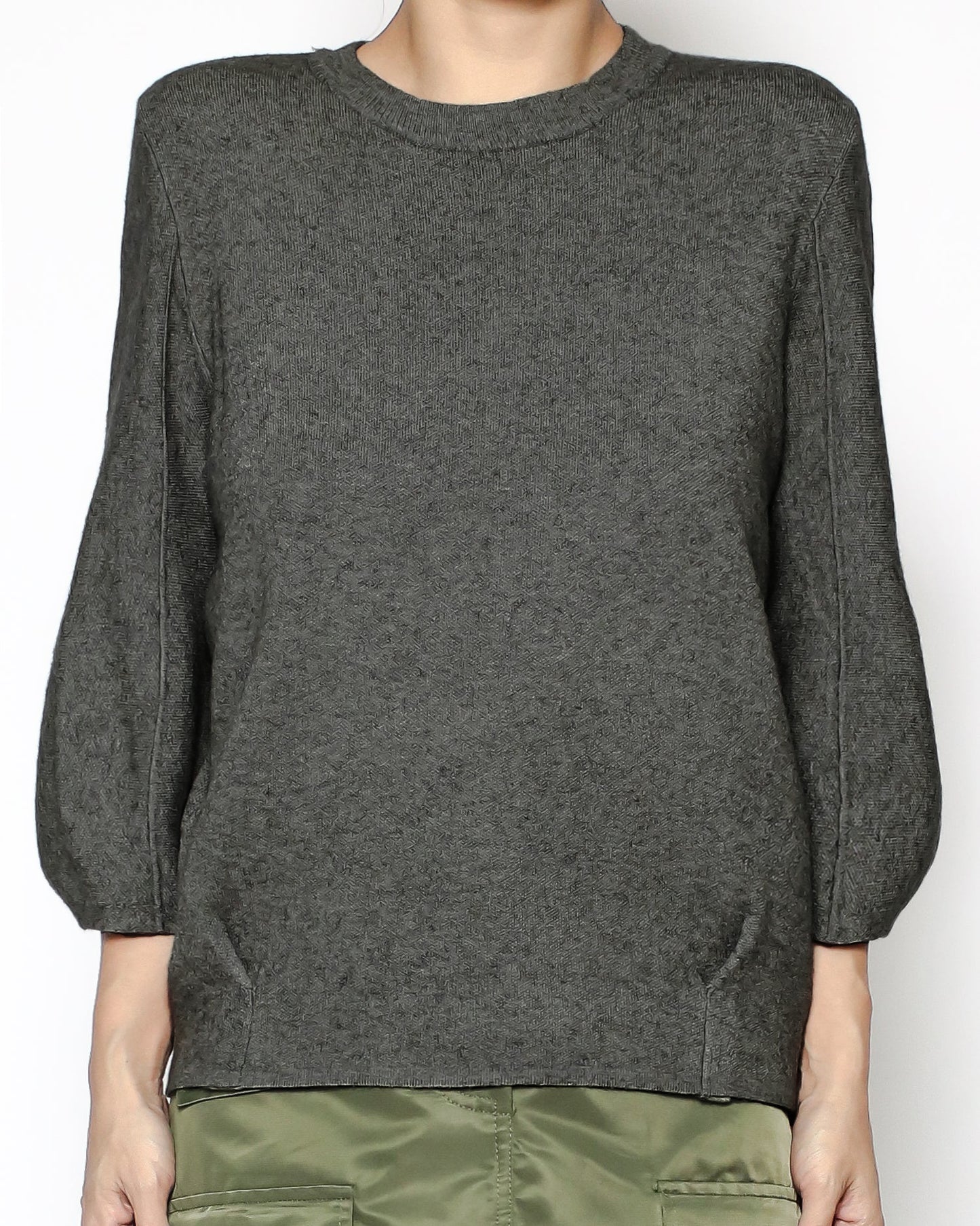 grey green balloon sleeves knitted top *pre-order*