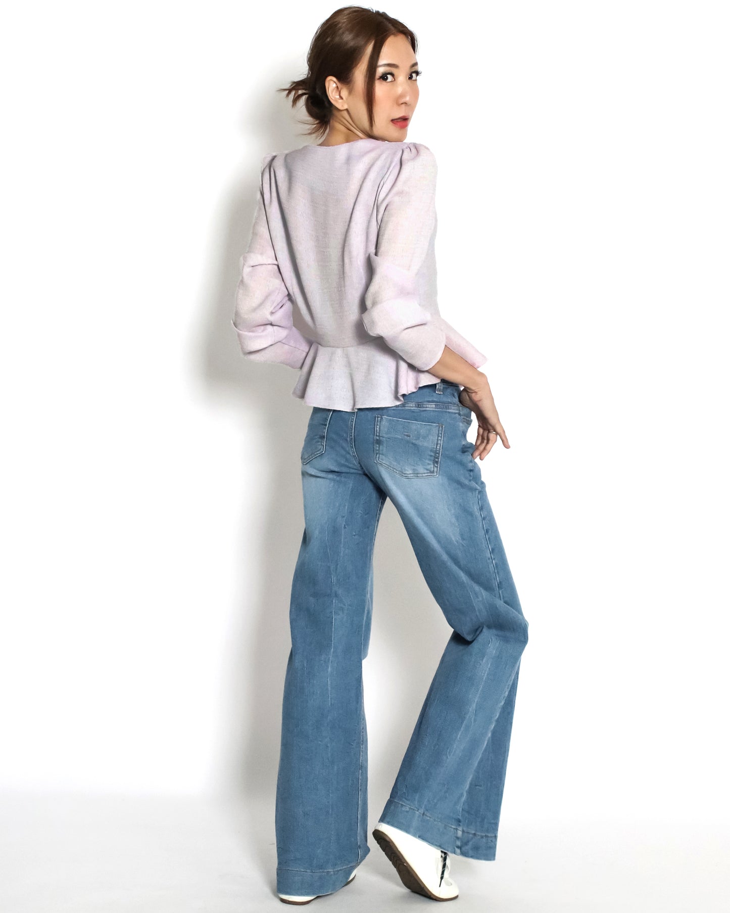 lilac linen flare jacket