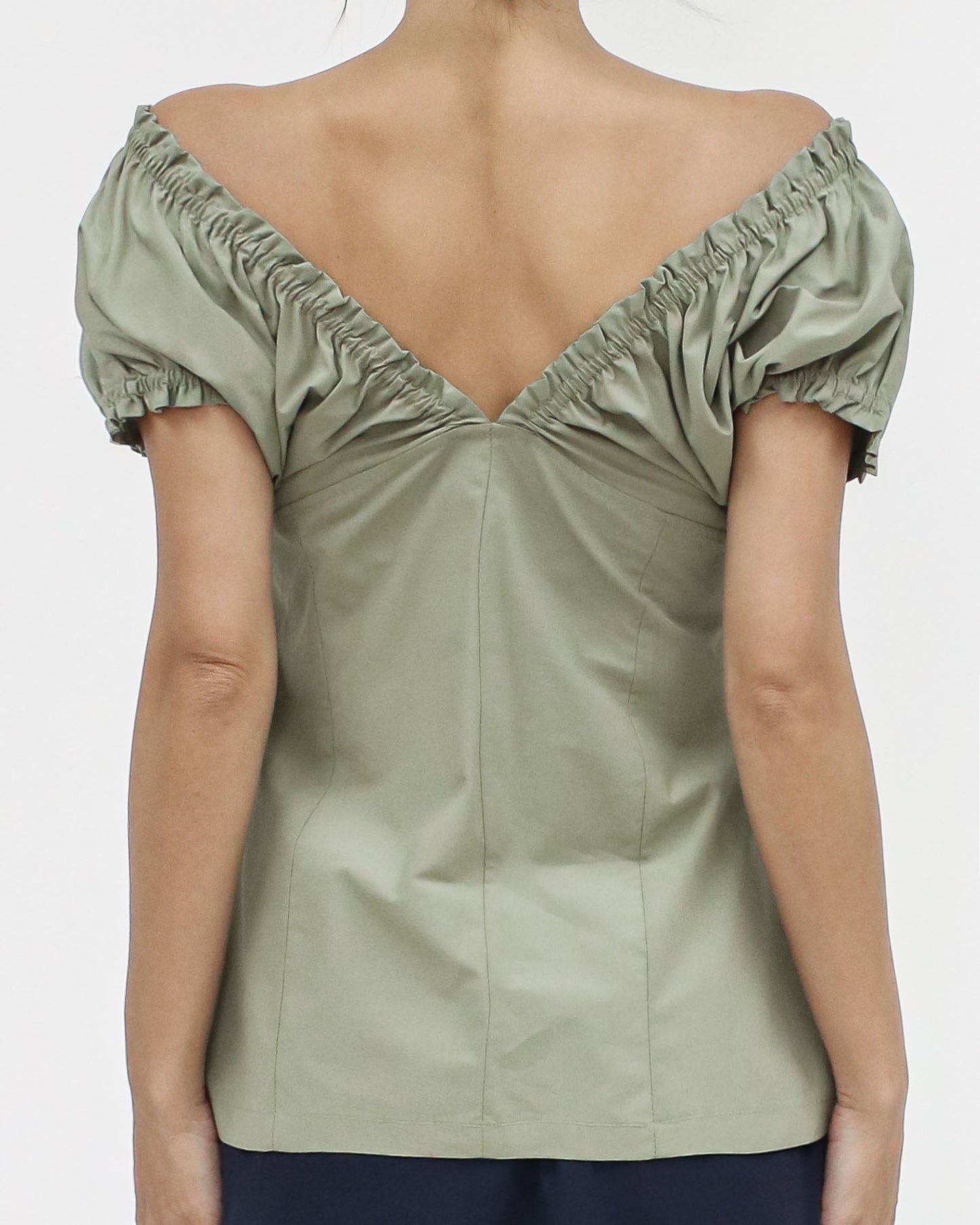 green off shoulders ruched shirt top