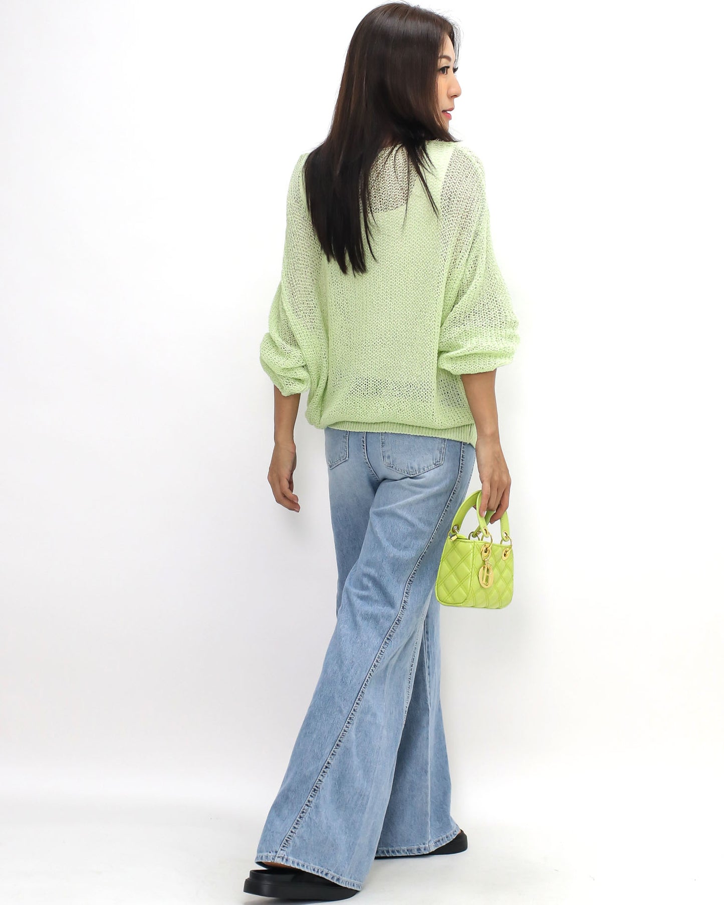 light green cage fine knitted top