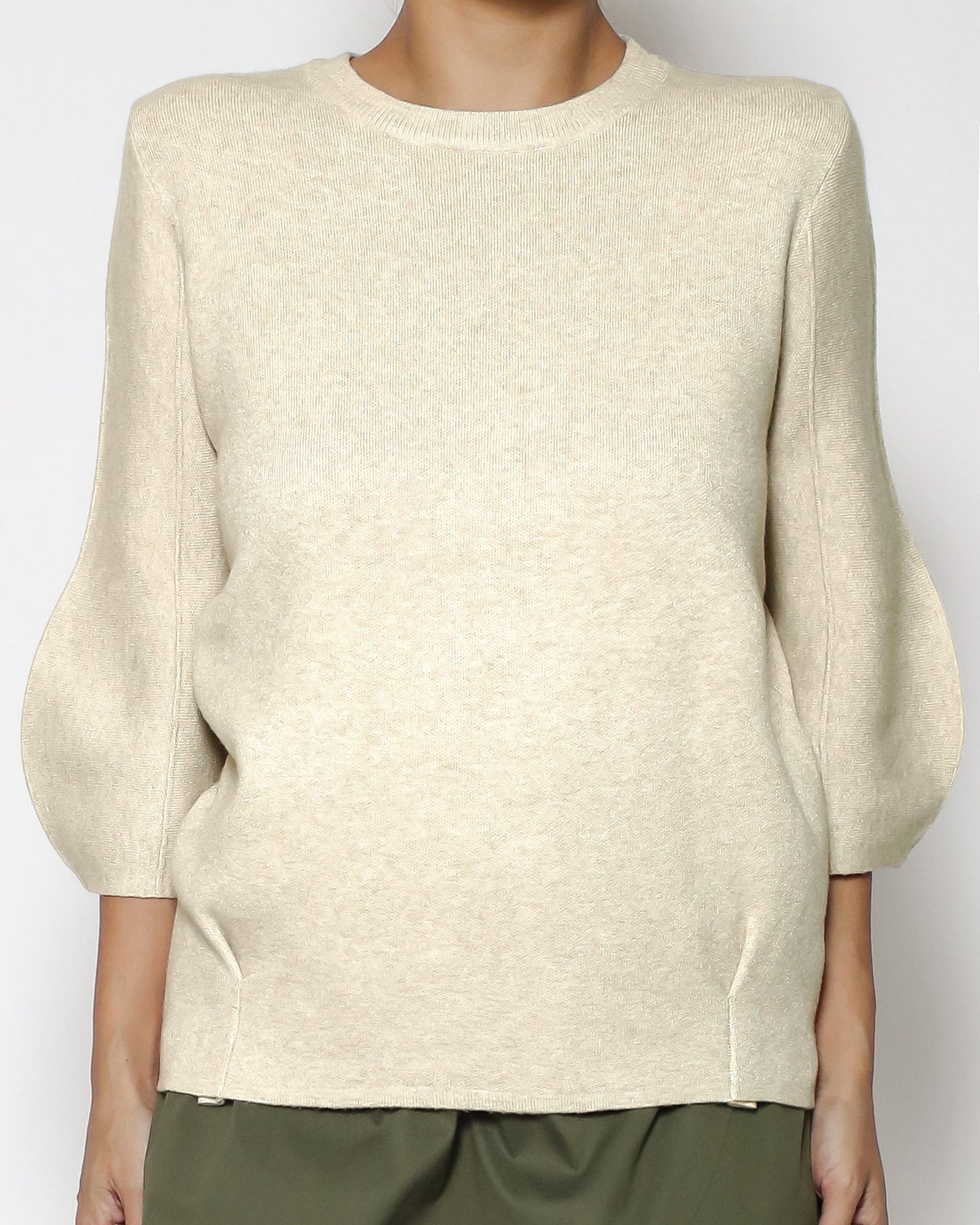 beige oat balloon sleeves knitted top *pre-order*