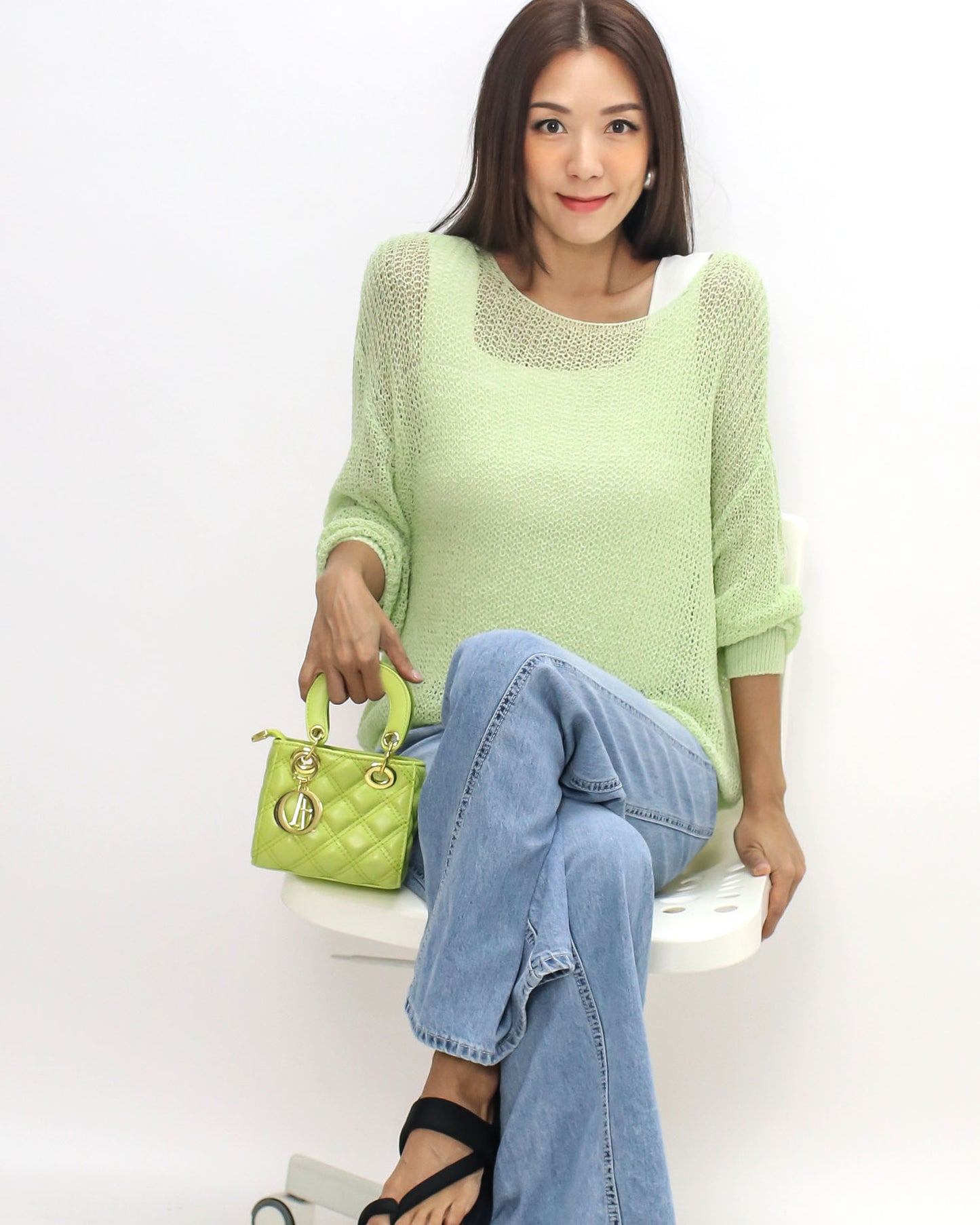 light green cage fine knitted top