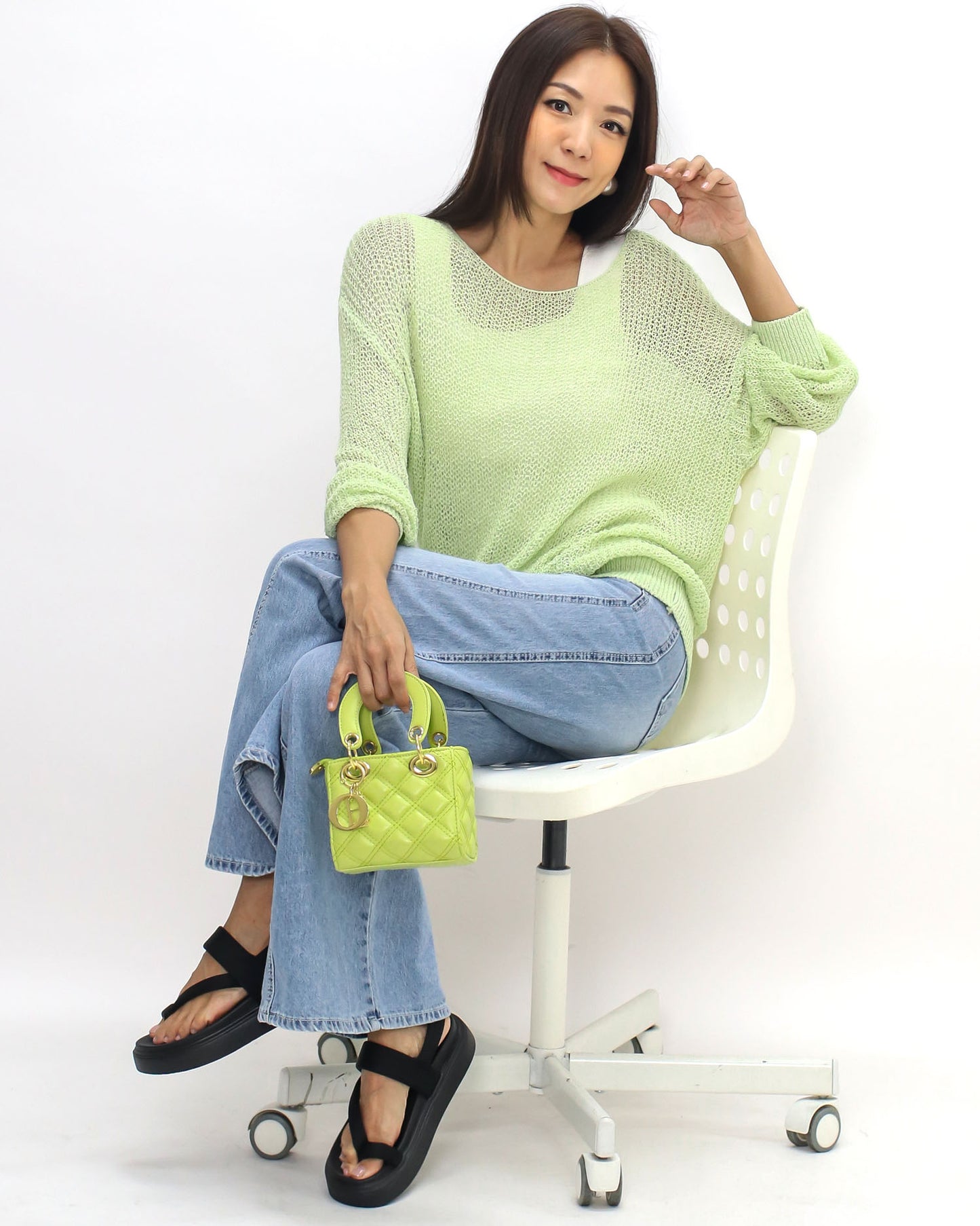 light green cage fine knitted top