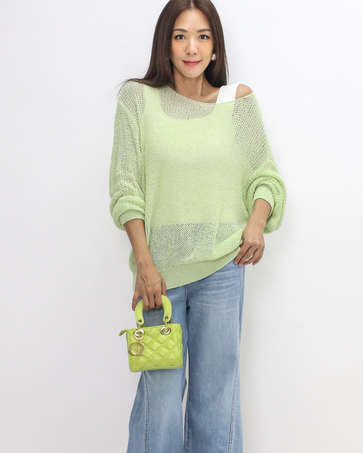 light green cage fine knitted top