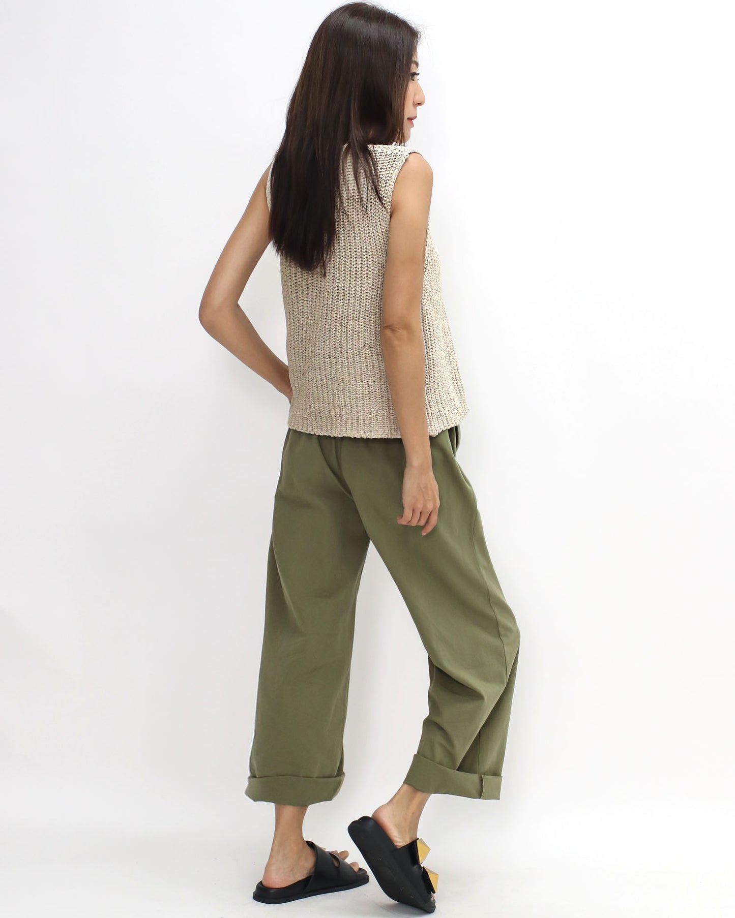 green casual straight leg pants