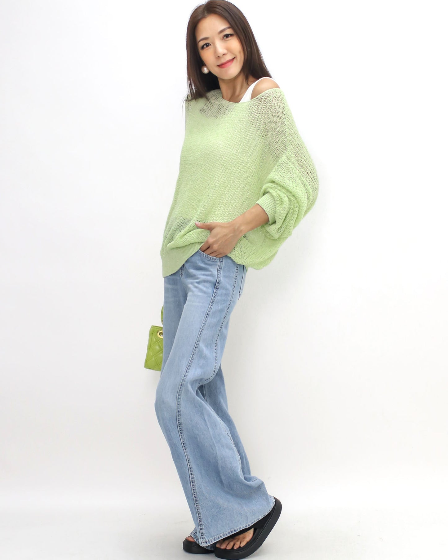 light green cage fine knitted top