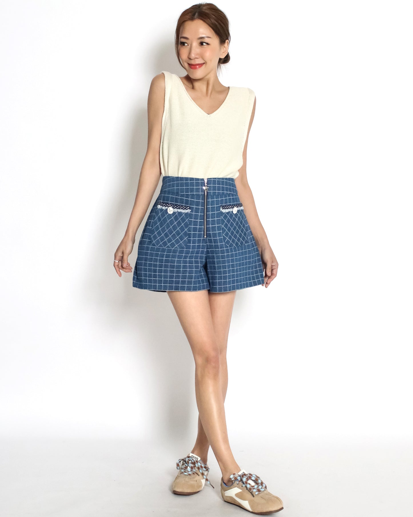 blue denim checkers shorts *pre-order*