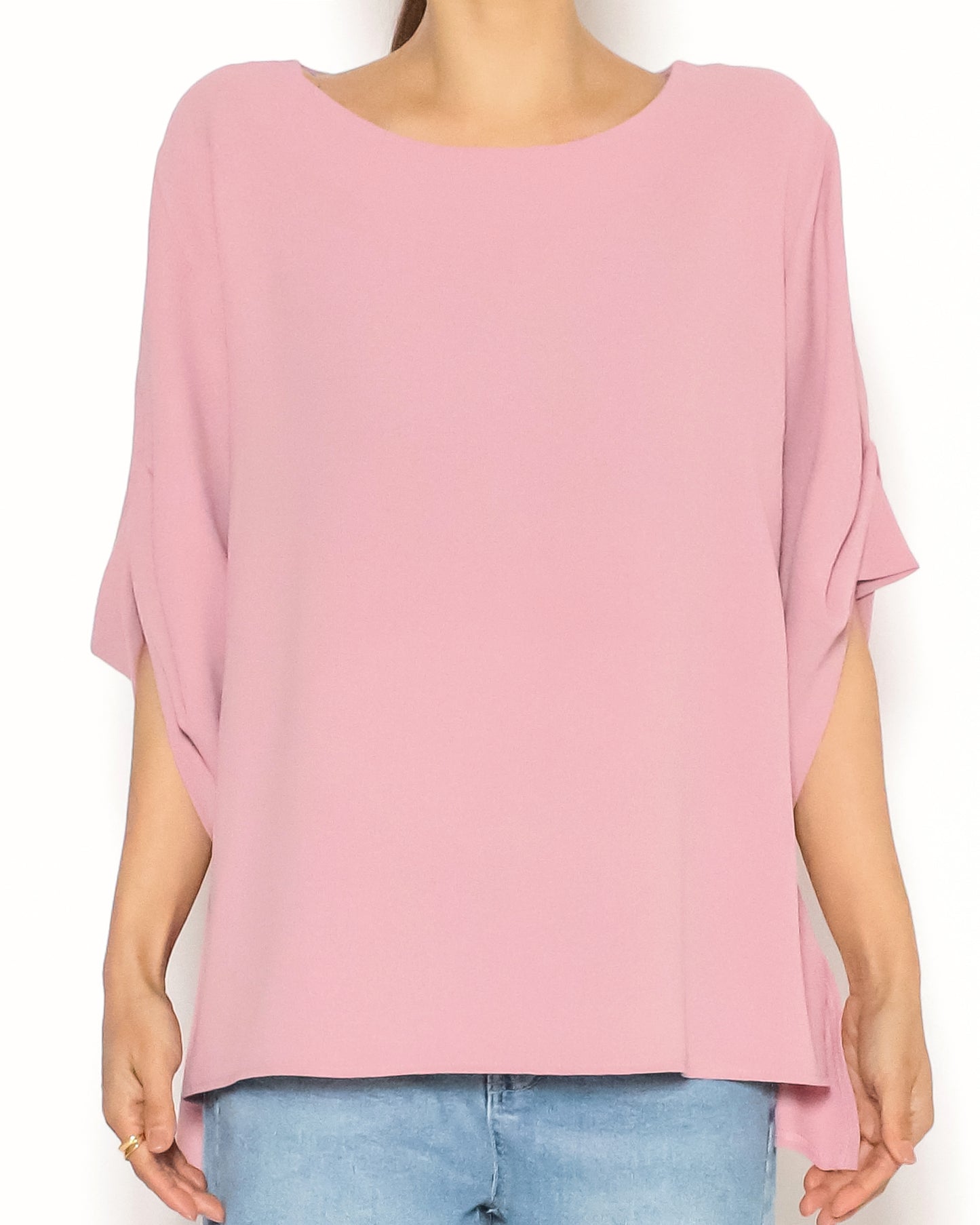 pink pleats sleeves chiffon top *pre-order*