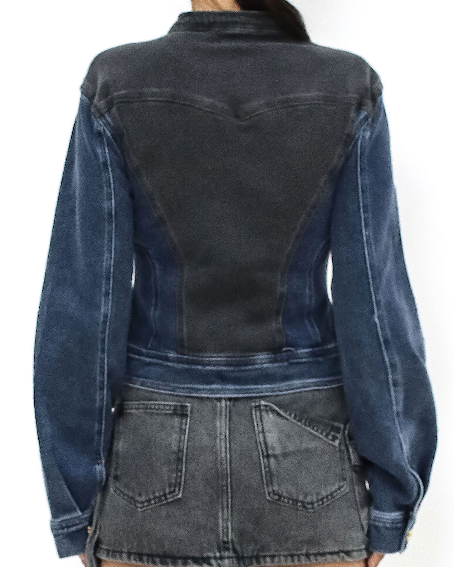 washed black & blue flare denim jacket