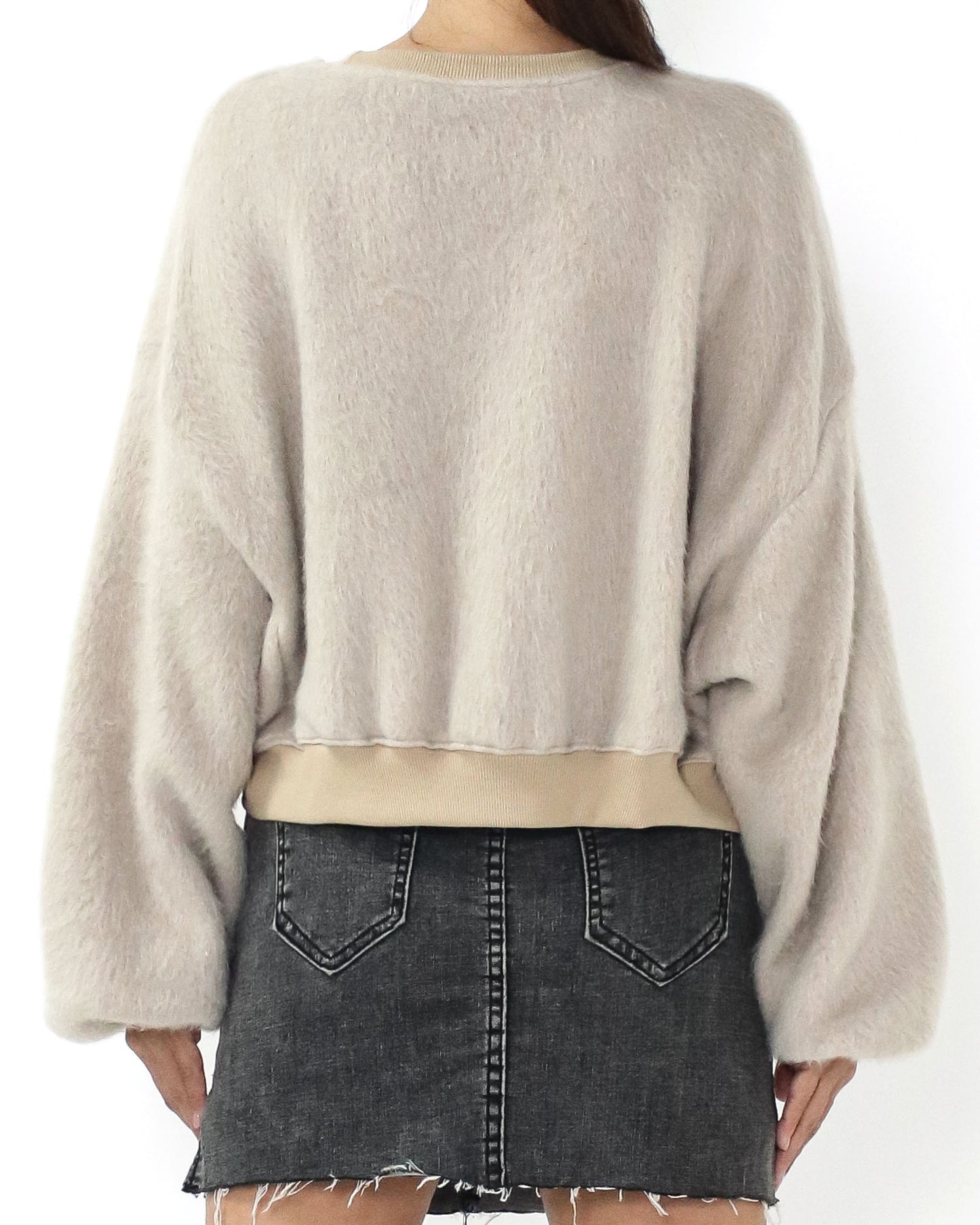 beige fluffy knitted sweatshirt