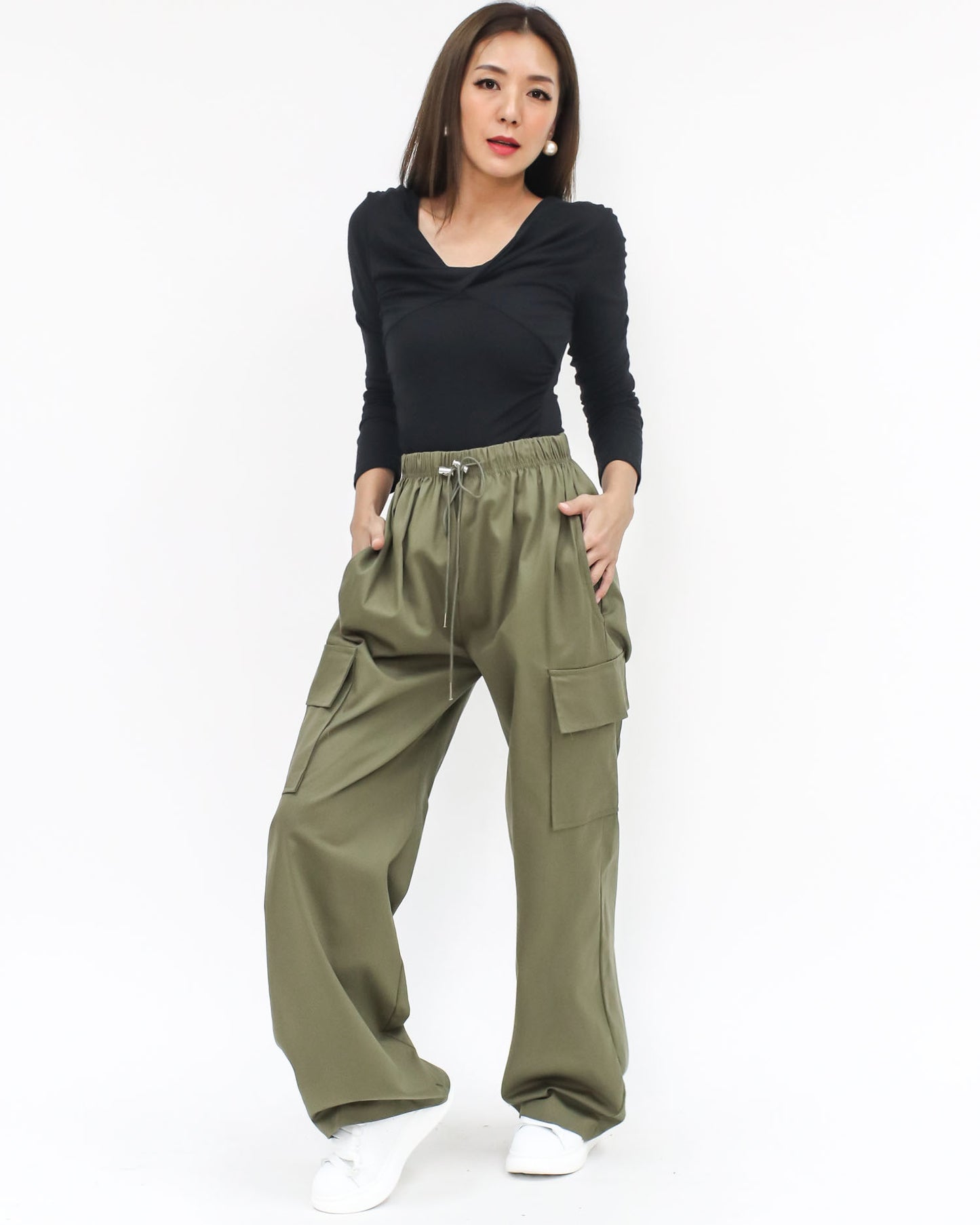 green pockets sides straight legs cotton pants *pre-order*