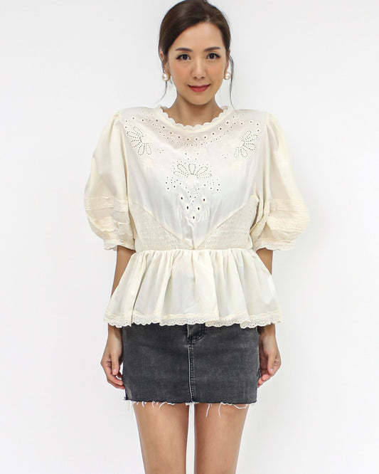 ivory crochet flare shirt top