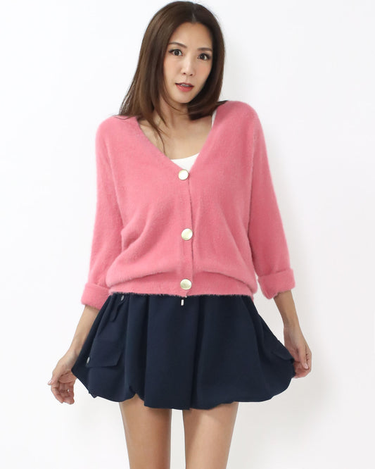 pink fluffy knitted cardigan