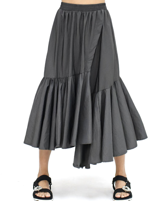 grey pleats tech midi skirt *pre-order*