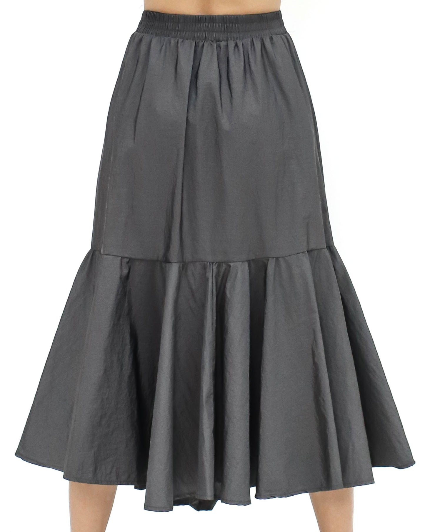 grey pleats tech midi skirt *pre-order*