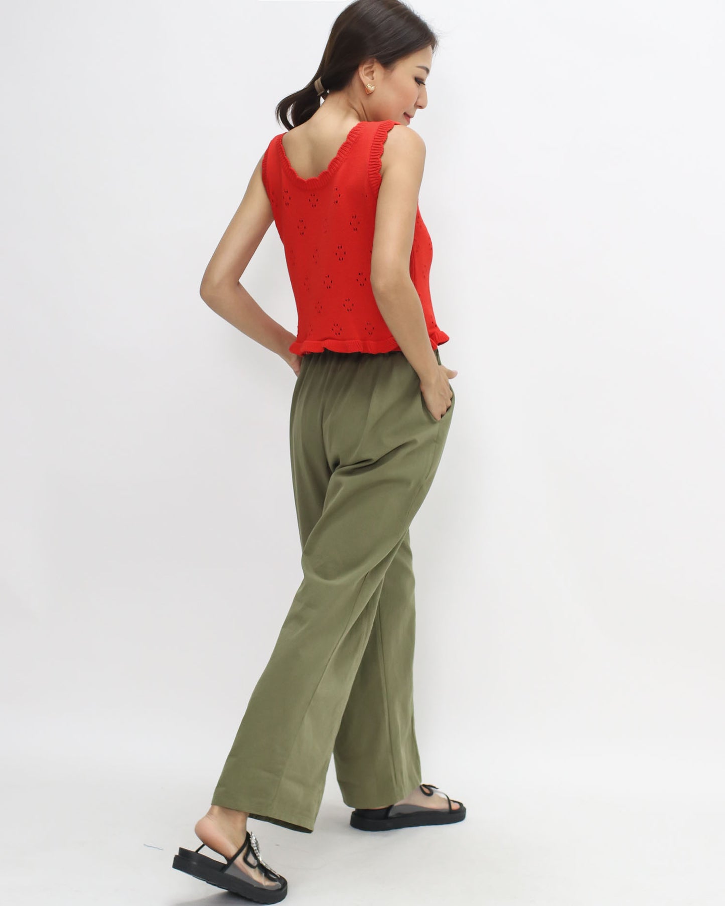 green casual straight leg pants