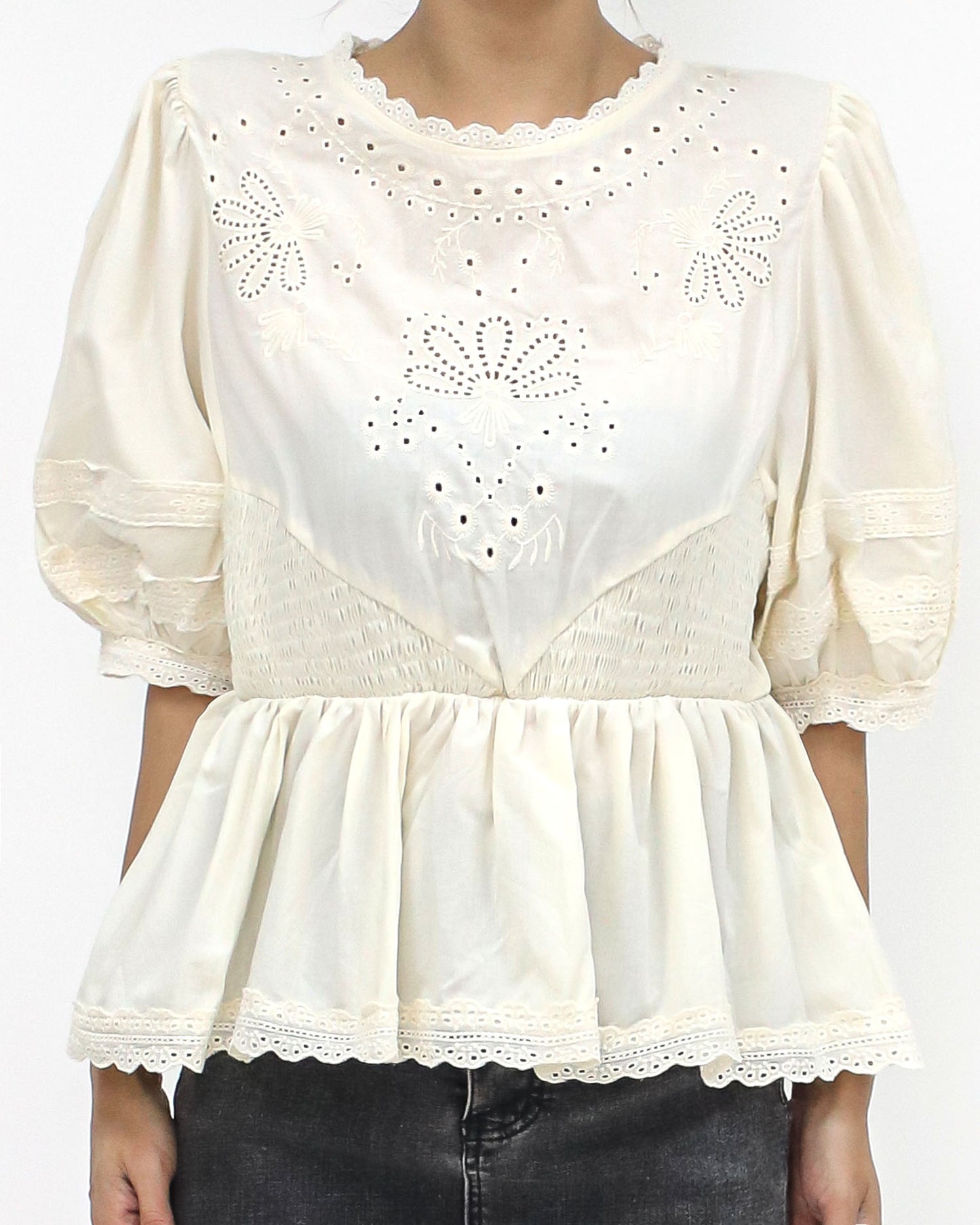 ivory crochet flare shirt top