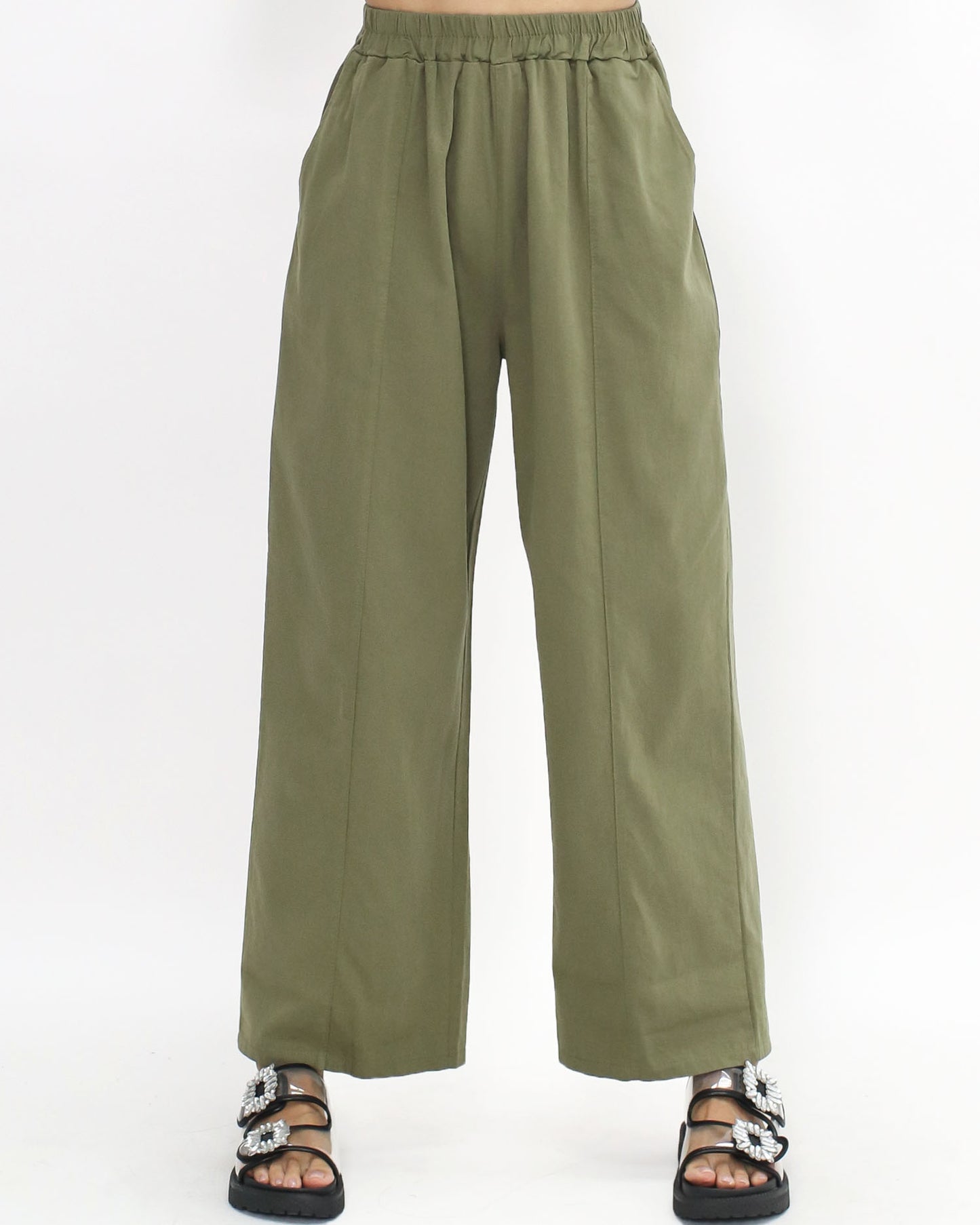 green casual straight leg pants