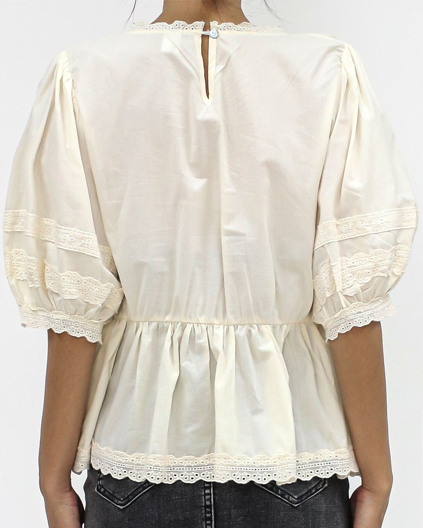 ivory crochet flare shirt top