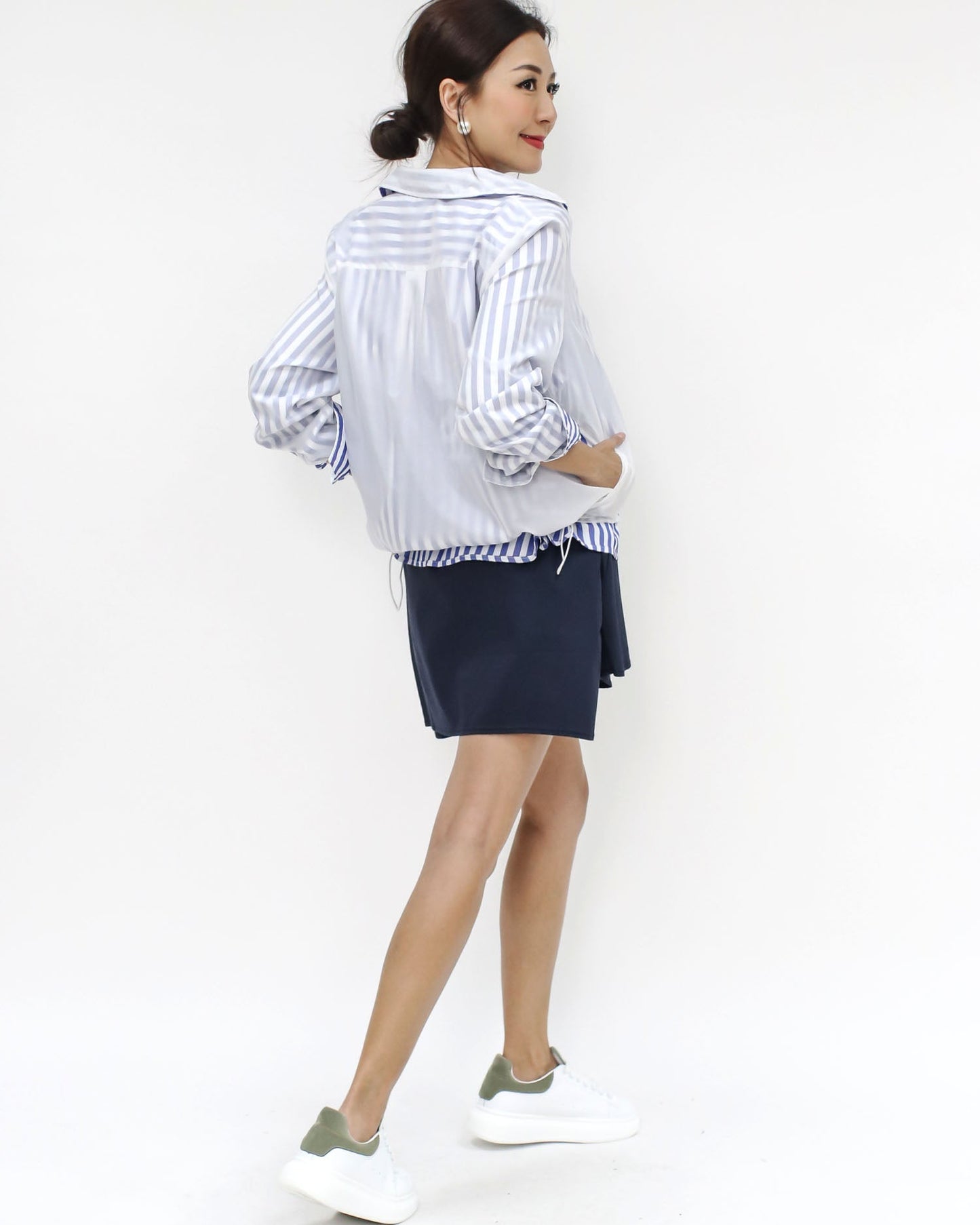 ivory tech & blue stripes shirt layer top *pre-order*