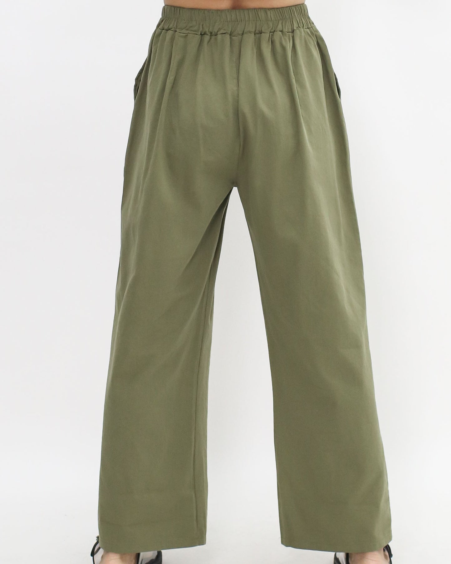 green casual straight leg pants