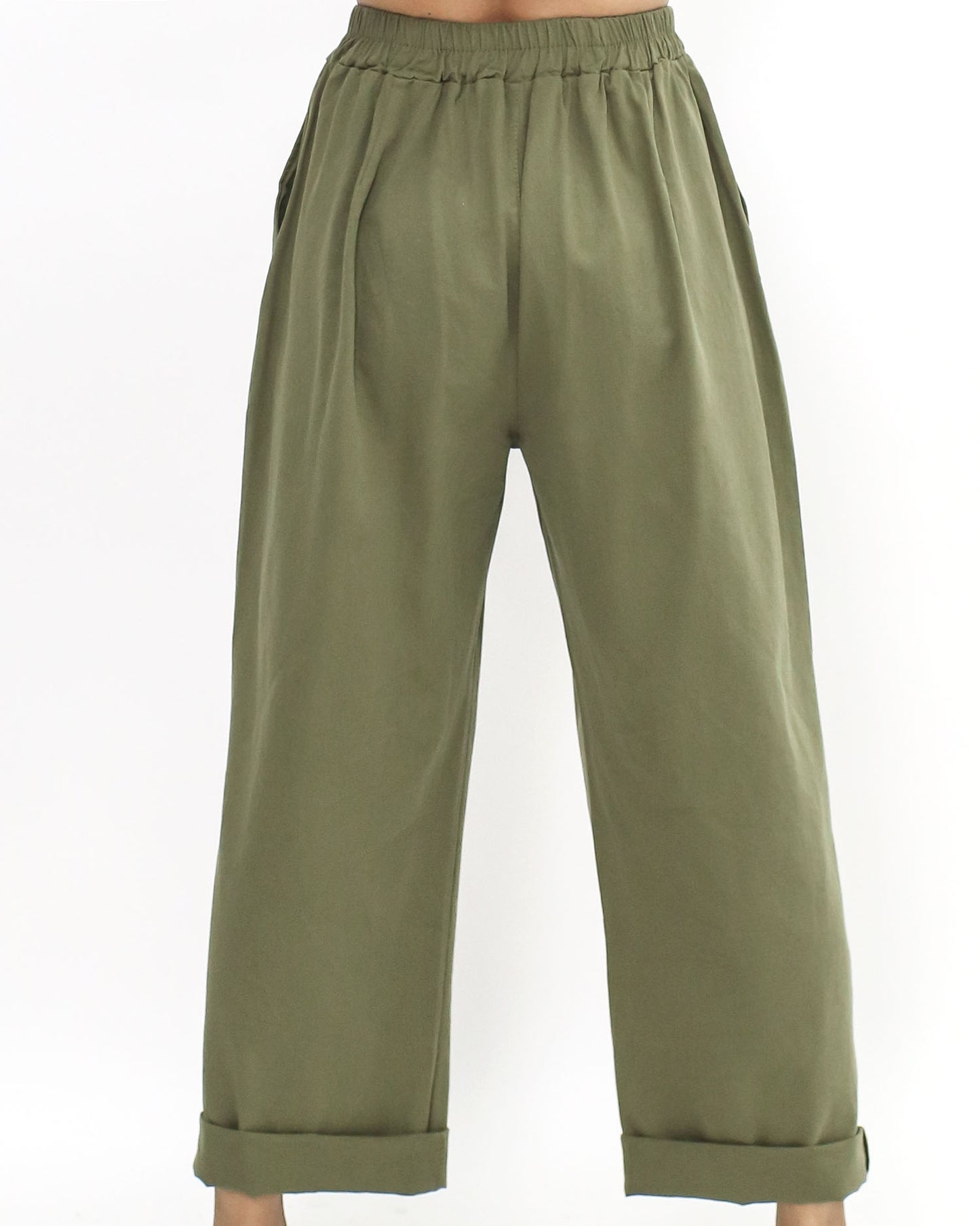 green casual straight leg pants