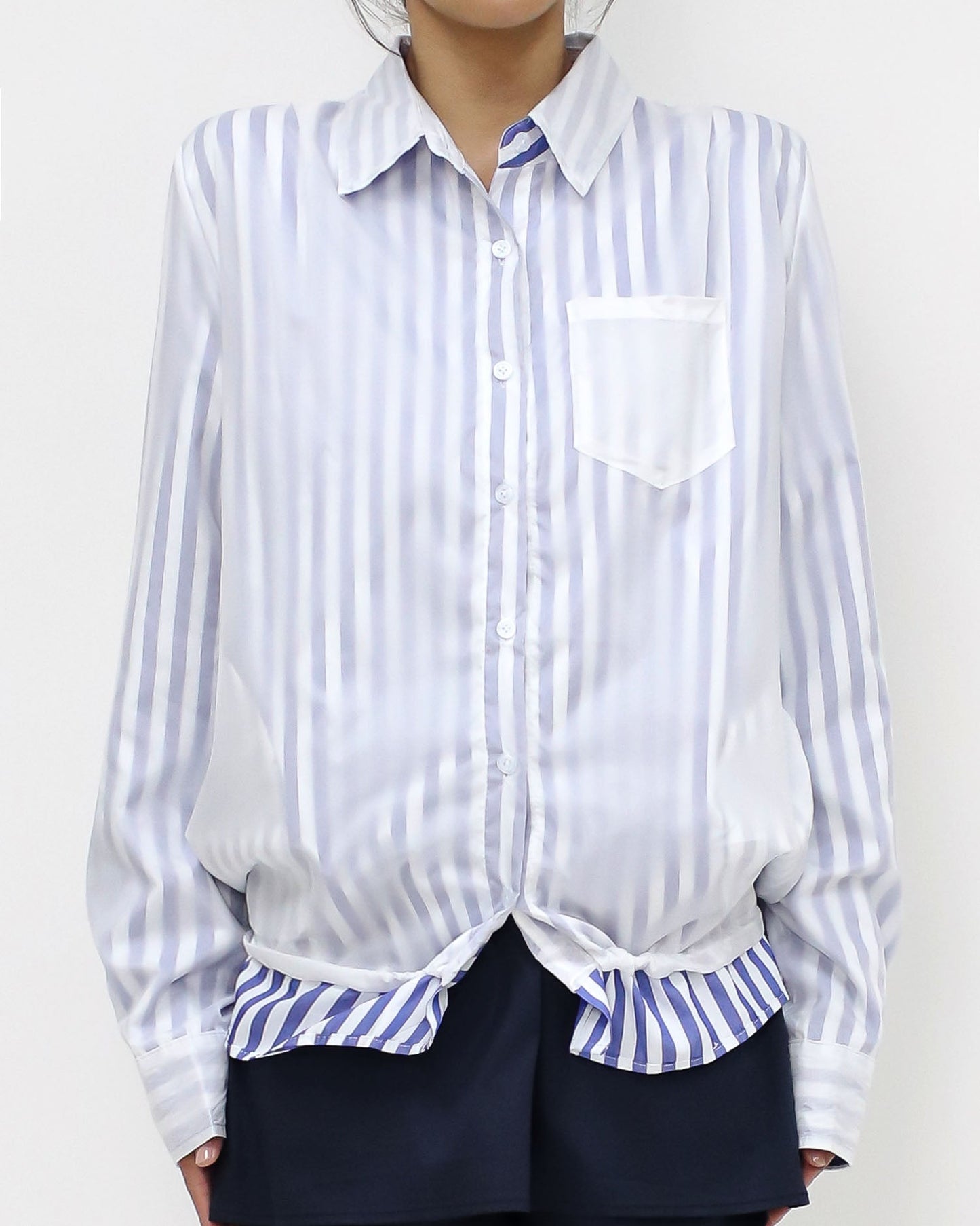 ivory tech & blue stripes shirt layer top *pre-order*