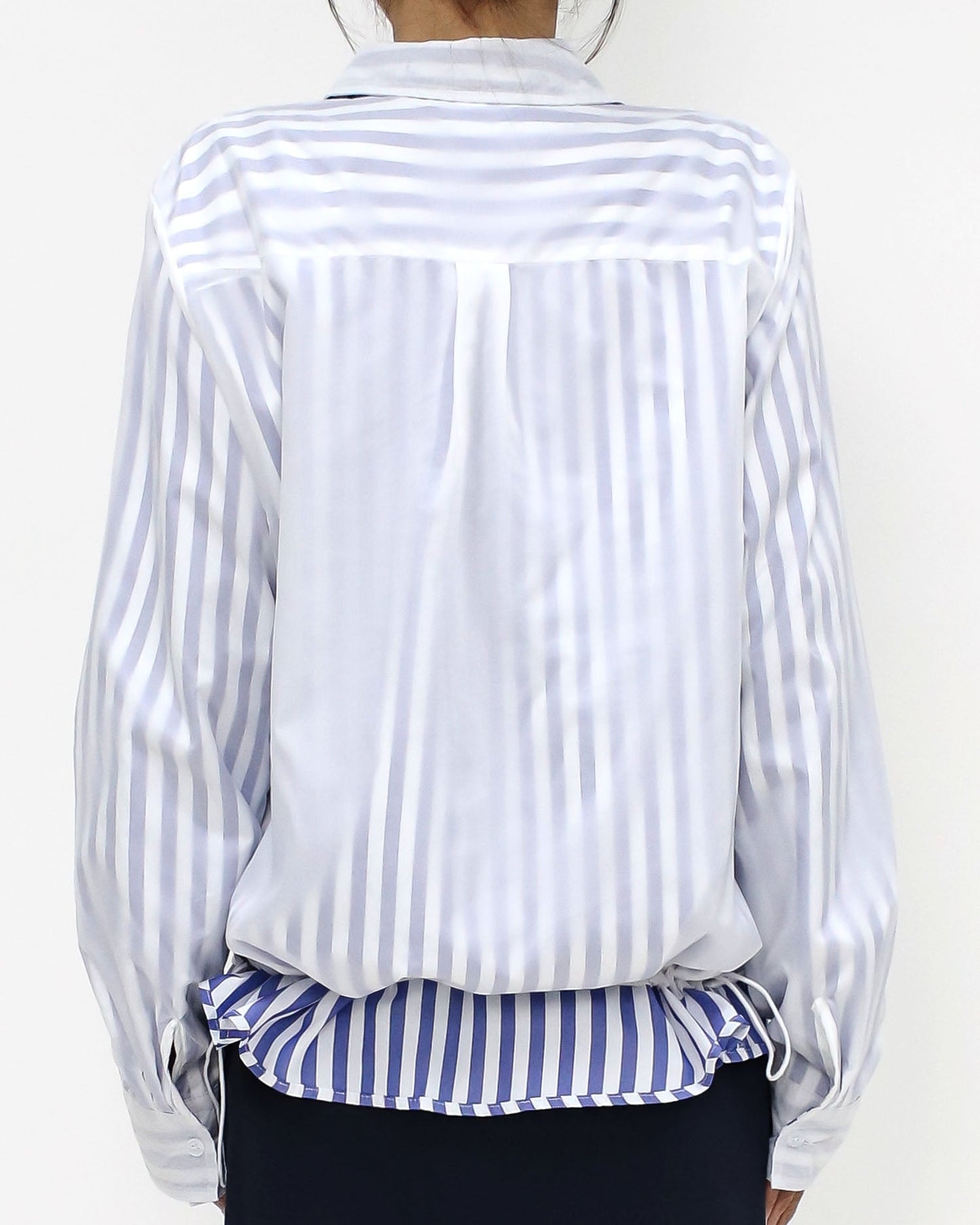 ivory tech & blue stripes shirt layer top *pre-order*