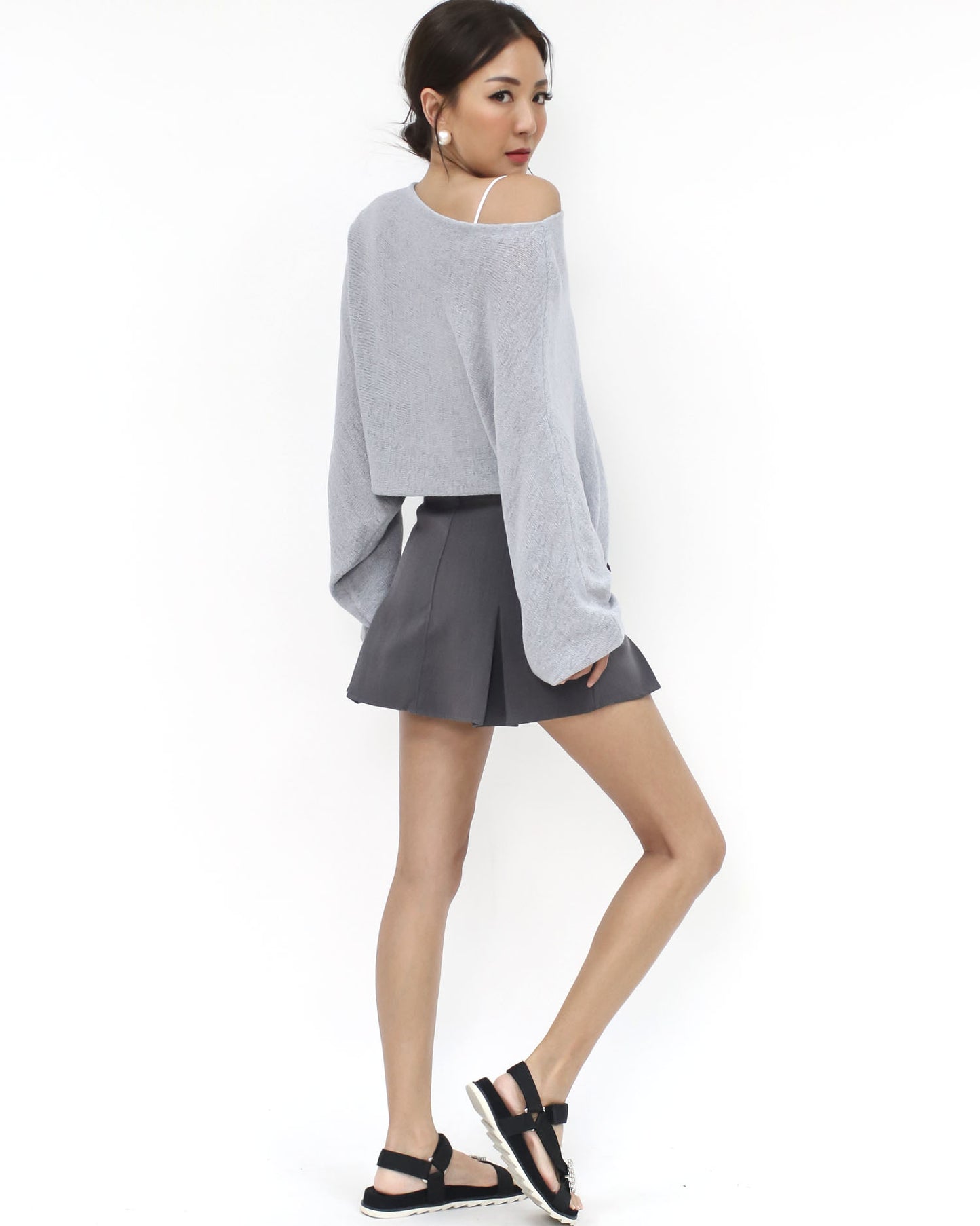 grey batwing fine knitted top