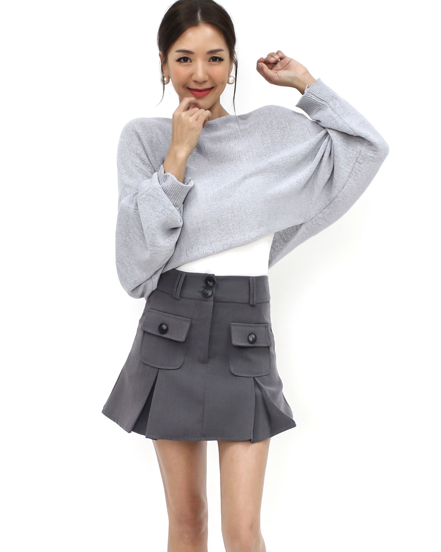 grey batwing fine knitted top