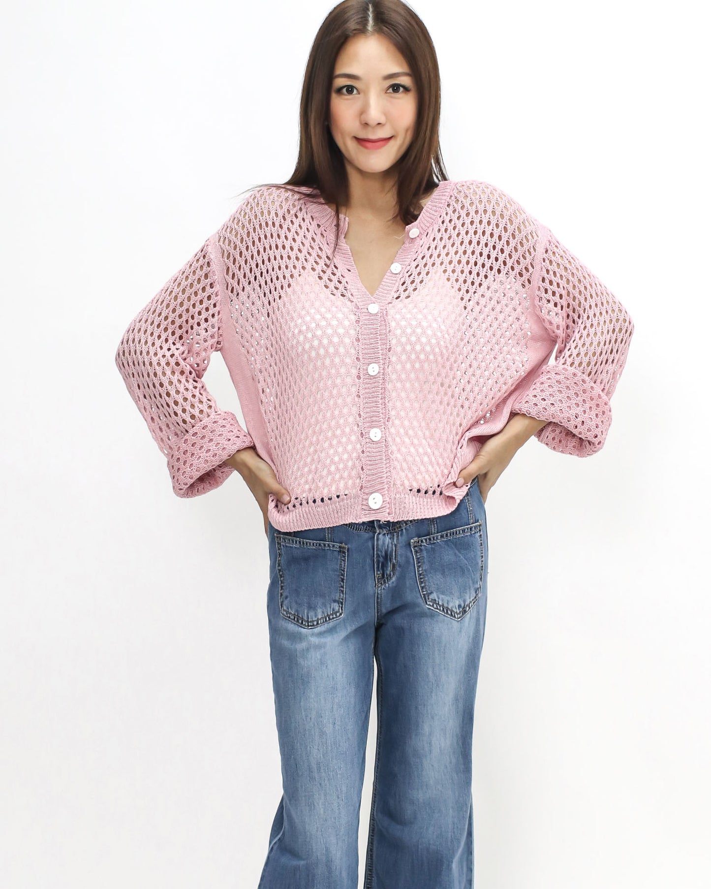 pink cage fine knitted cardigan *pre-order*