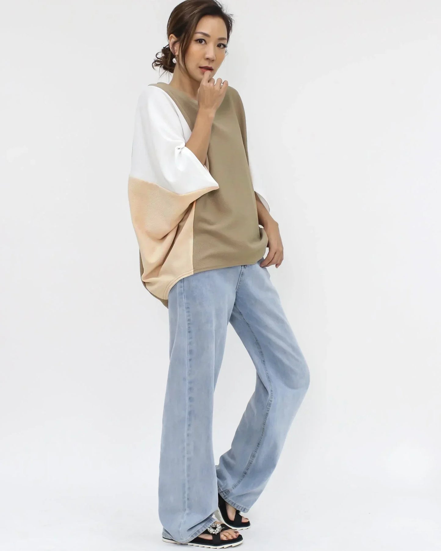 Beige ivory & nude contrast batwing texture *pre-order*