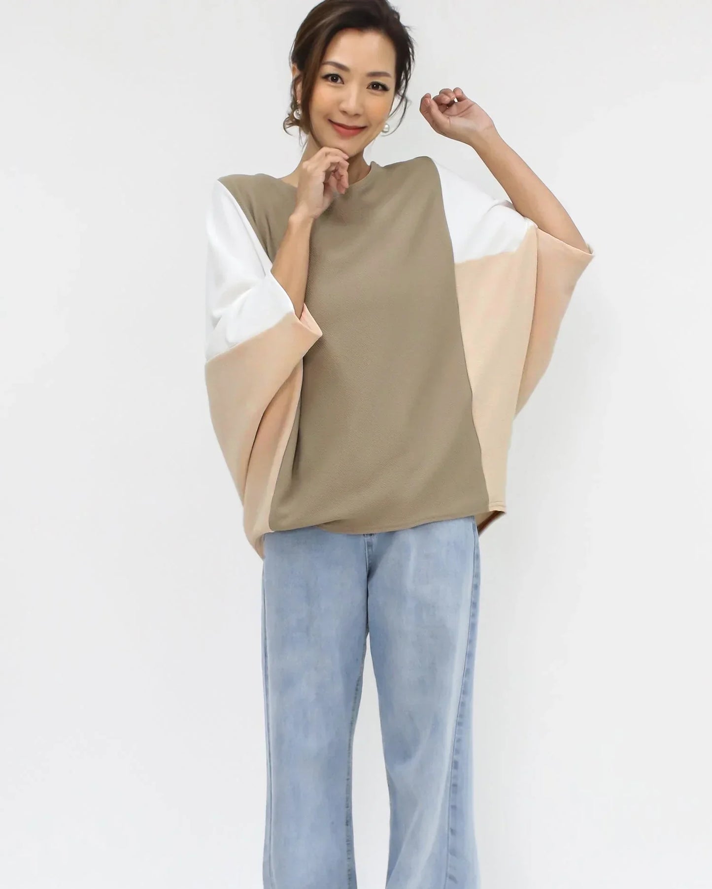 Beige ivory & nude contrast batwing texture *pre-order*