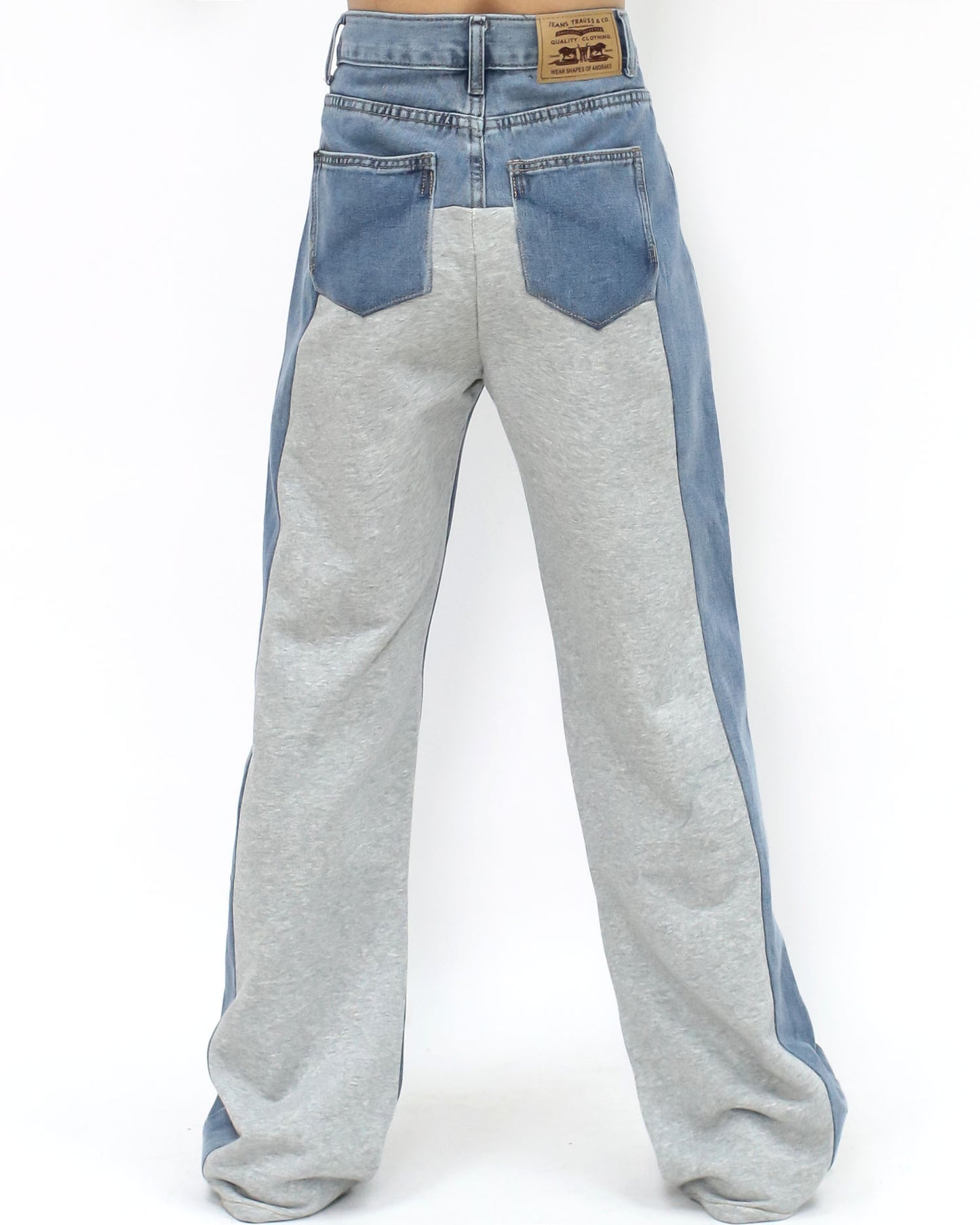 blue denim w/ sweat contrast straight leg pants *pre-order*