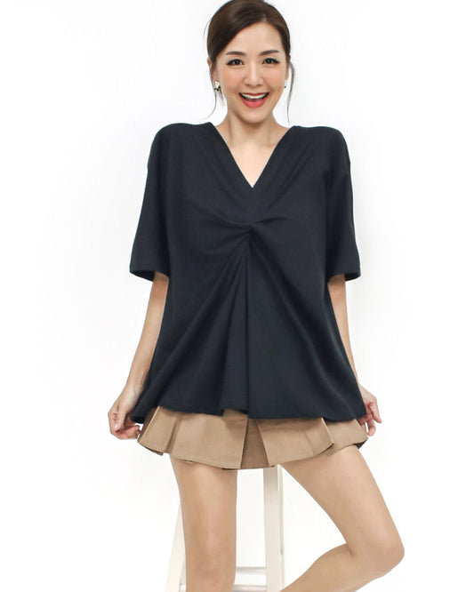 black ruched front flare tee *pre-order*