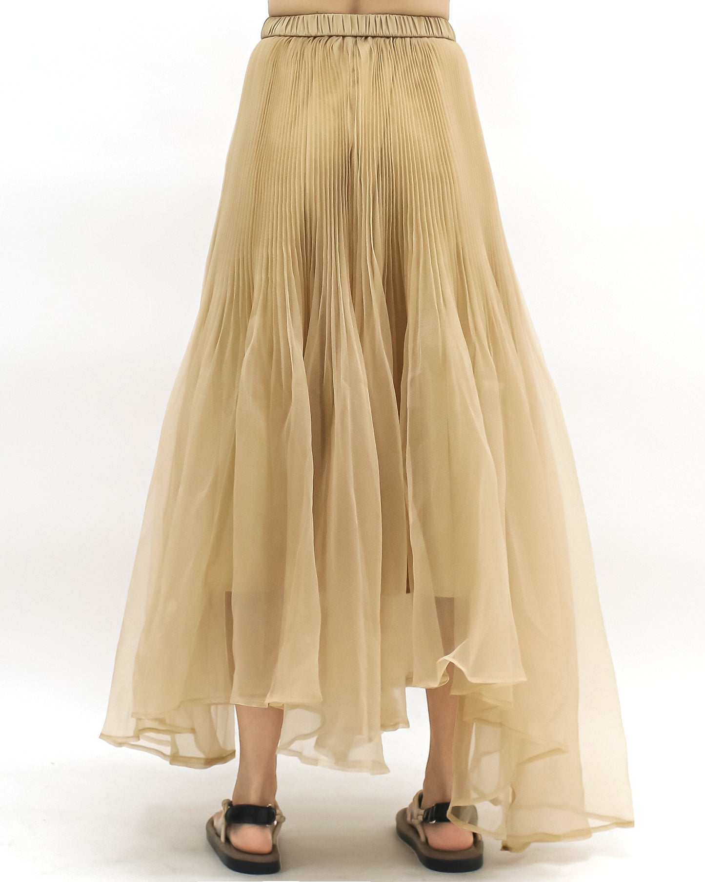beige mesh flare longline skirt *pre-order*
