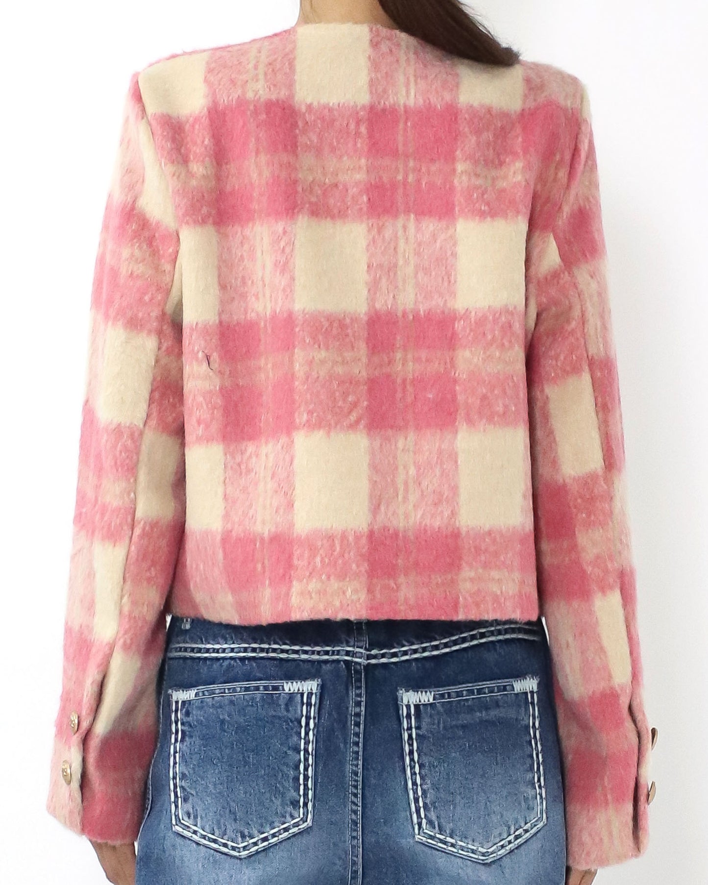 pink & ivory checkers wool blended jacket