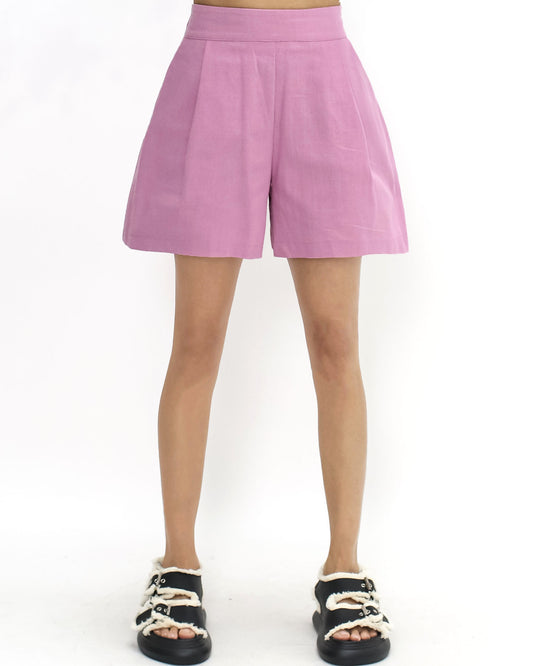 pink linen pockets shorts