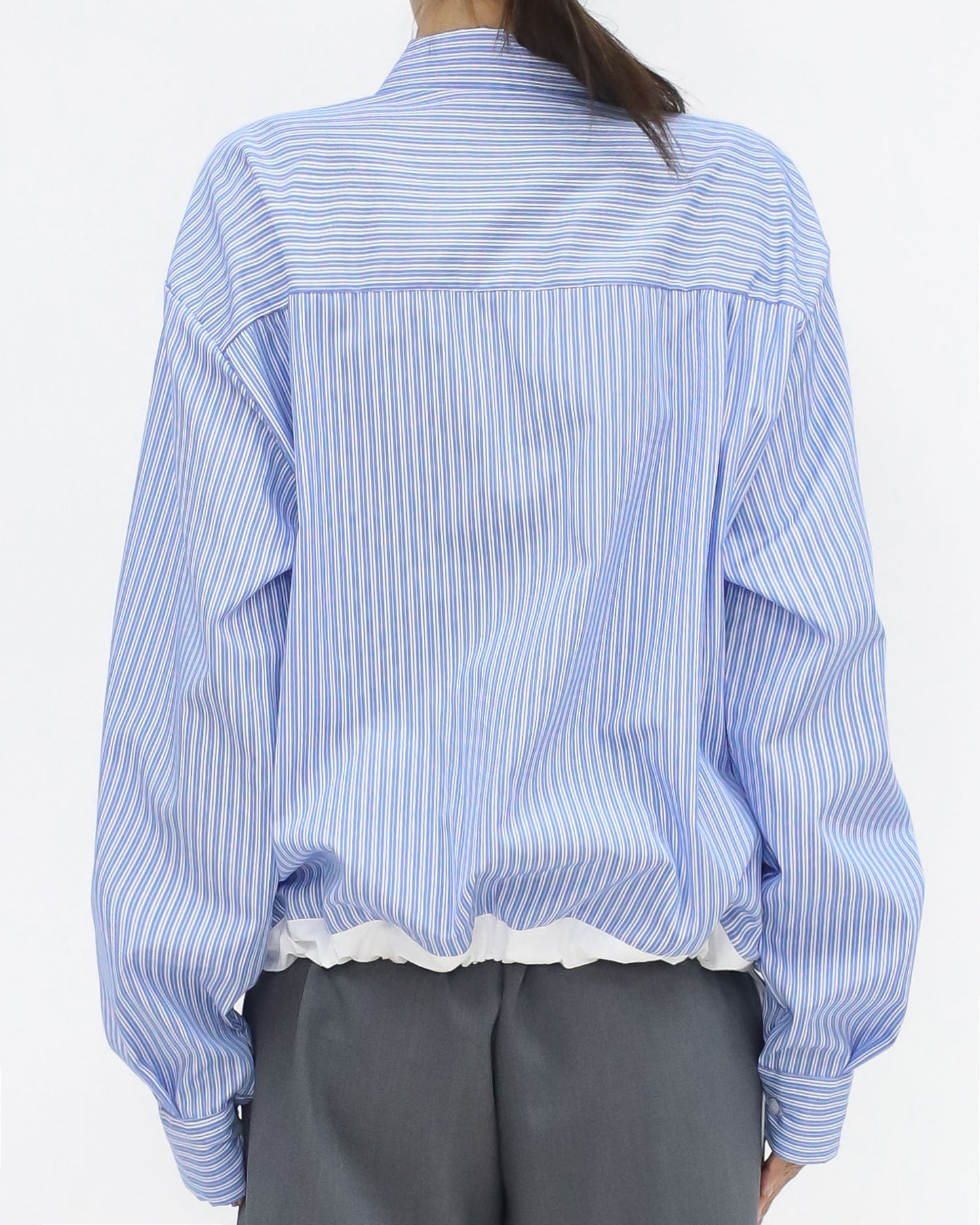 blue & ivory stripes trim embroidered front shirt *pre-order*