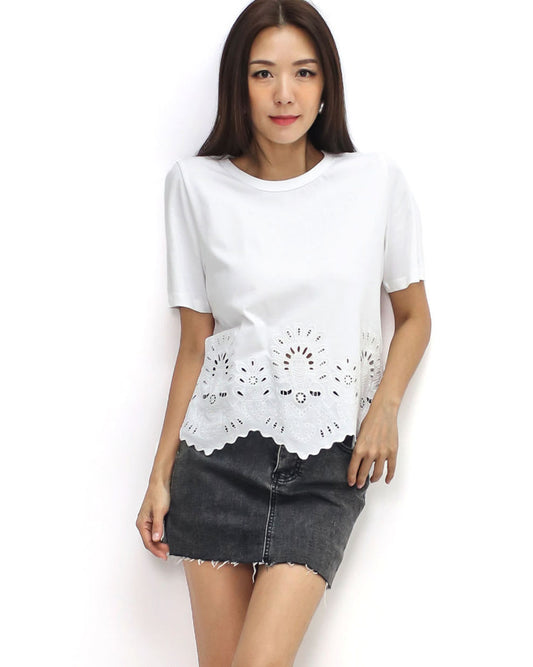 ivory crochet hem tee