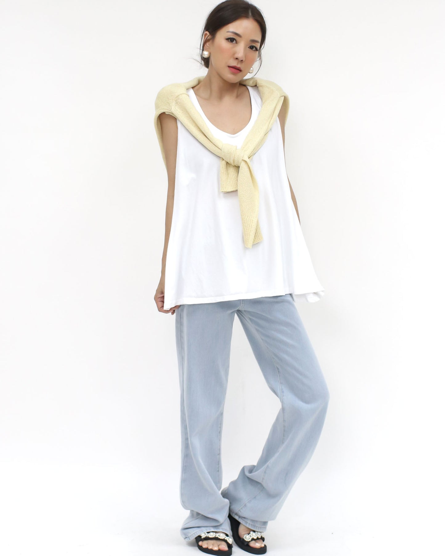 ivory cotton flare vest