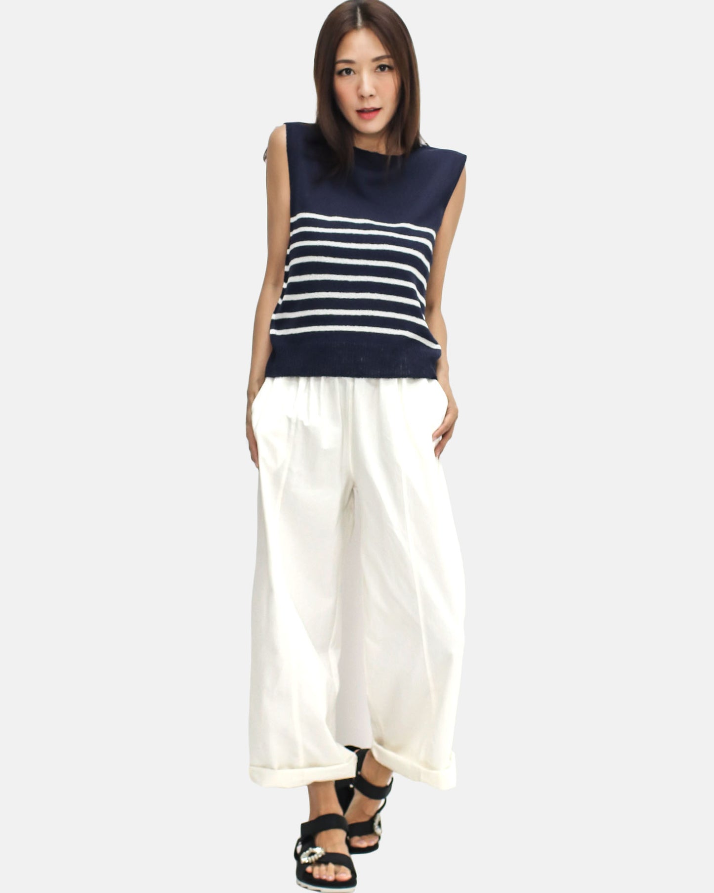 navy & ivory stripes knitted vest *pre-order*