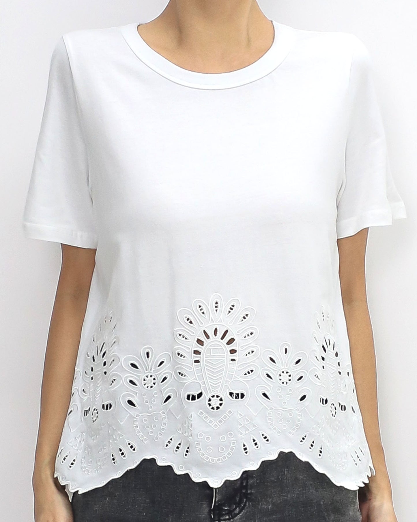 ivory crochet hem tee