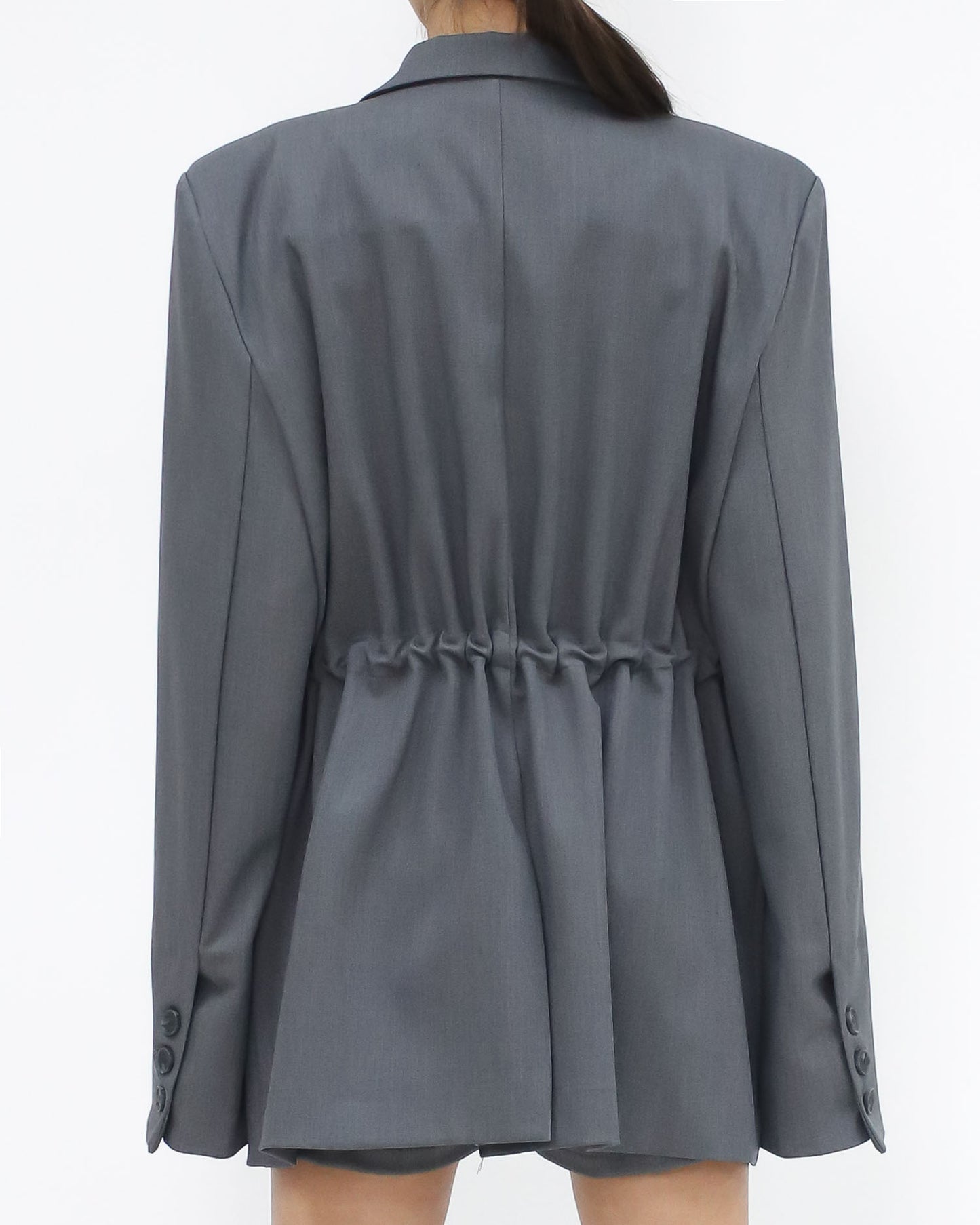 grey drop padded shoulders drawstring waist blazer *pre-order*