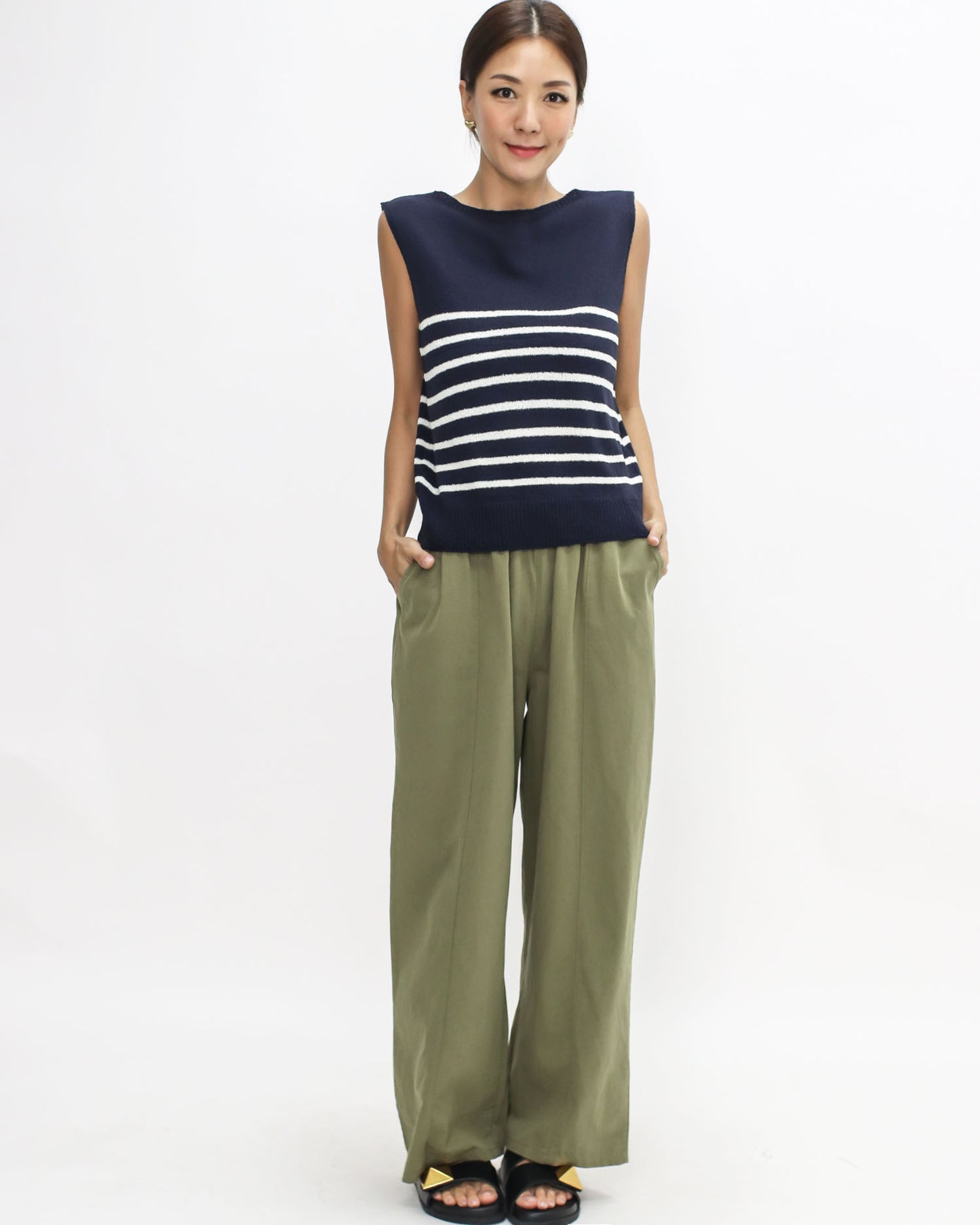 green casual straight leg pants