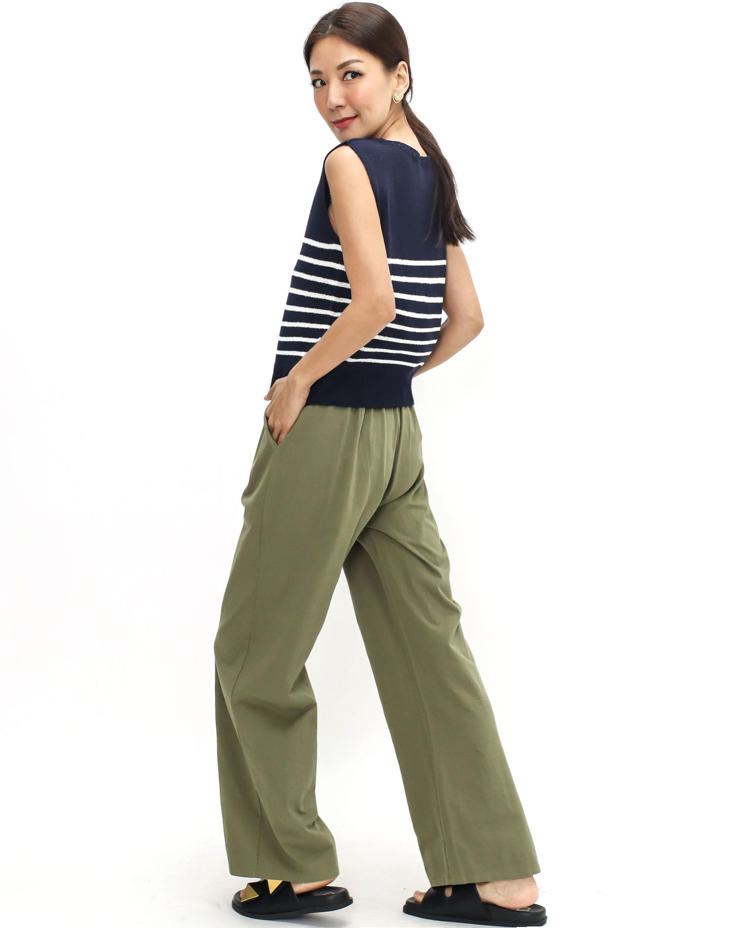 green casual straight leg pants