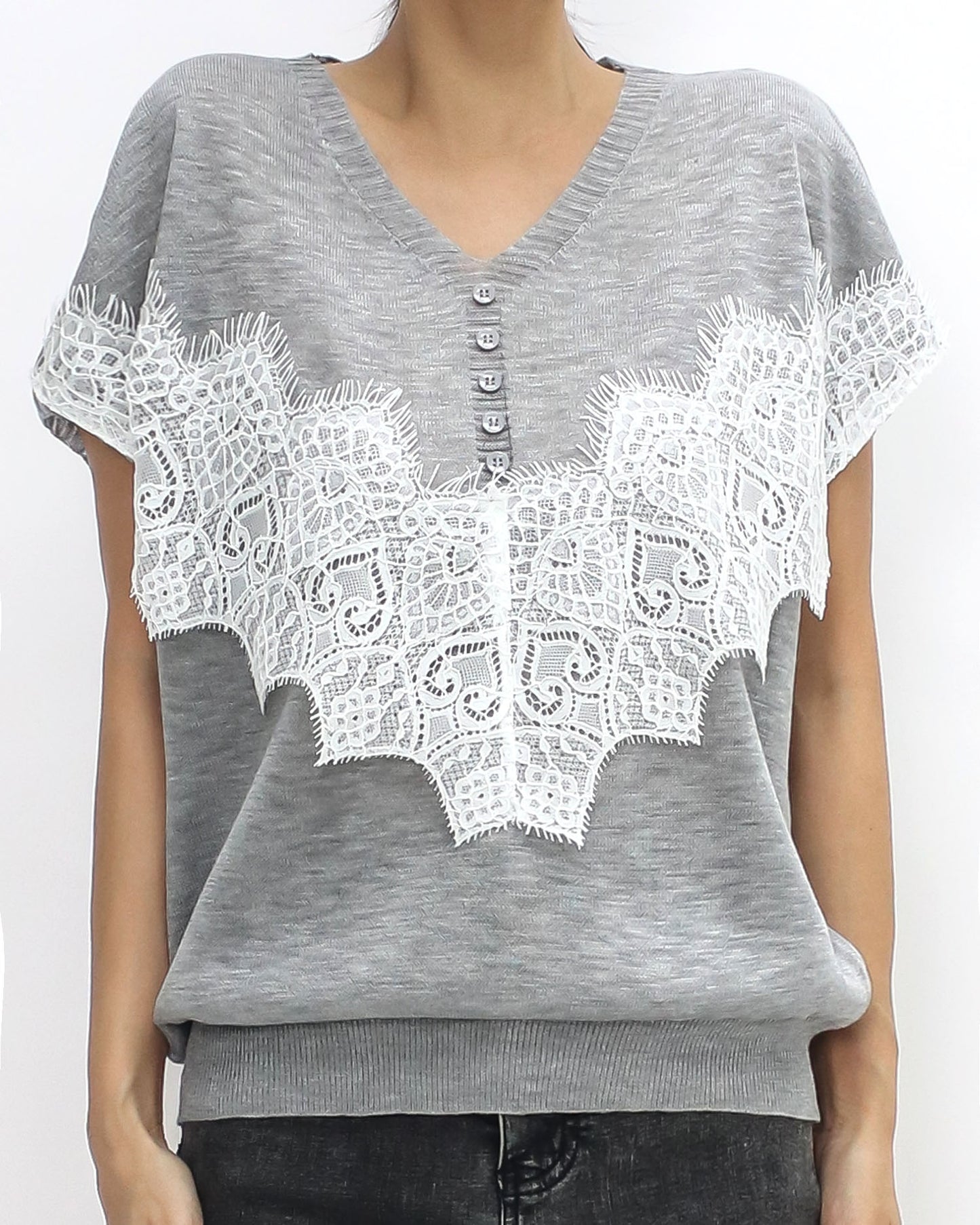 grey w/ ivory lace fine knitted vest *pre-order*