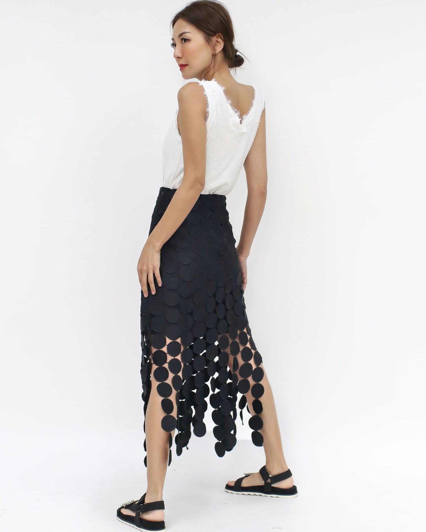 black circles crochet tassels midi skirt *pre-order*