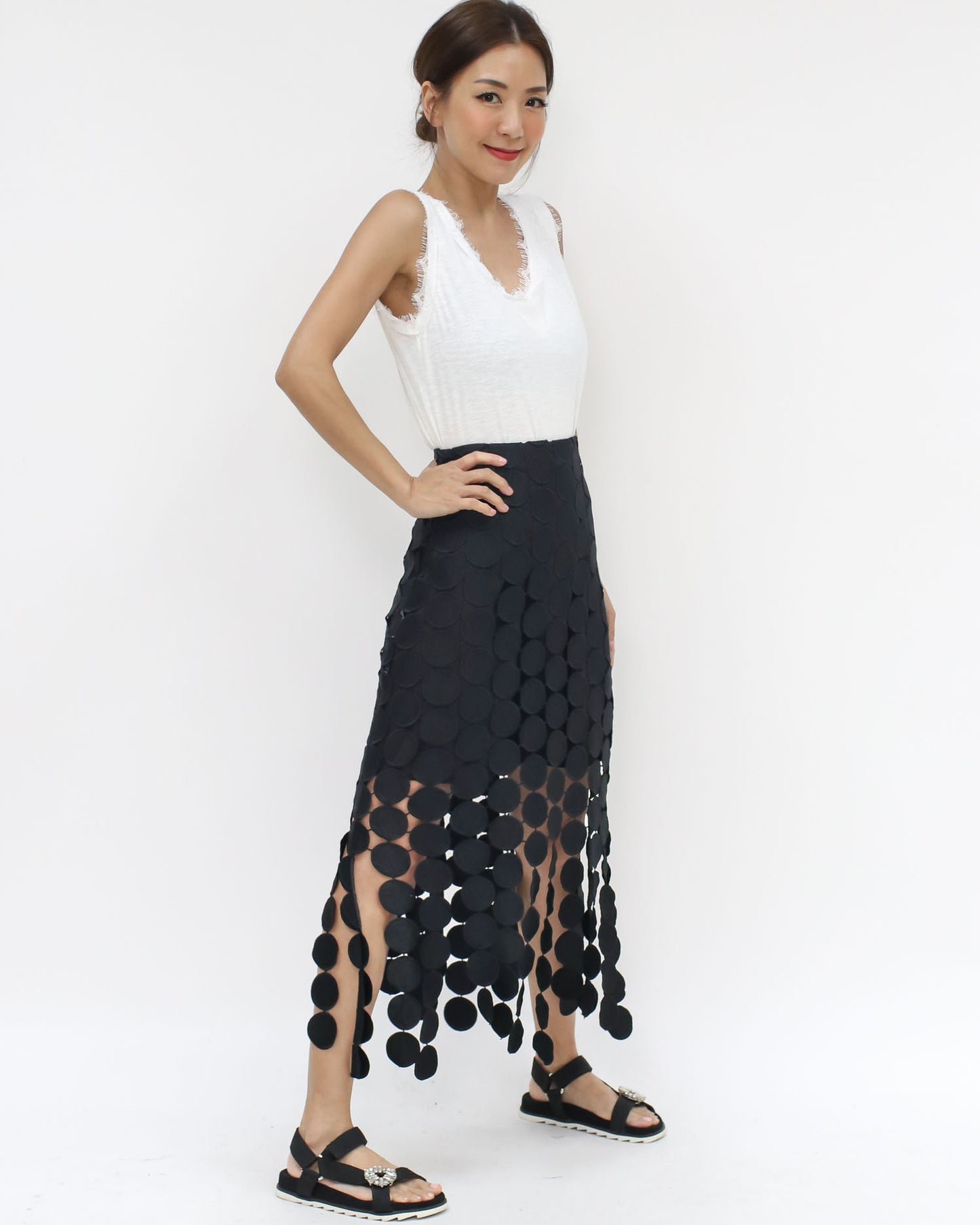 black circles crochet tassels midi skirt *pre-order*