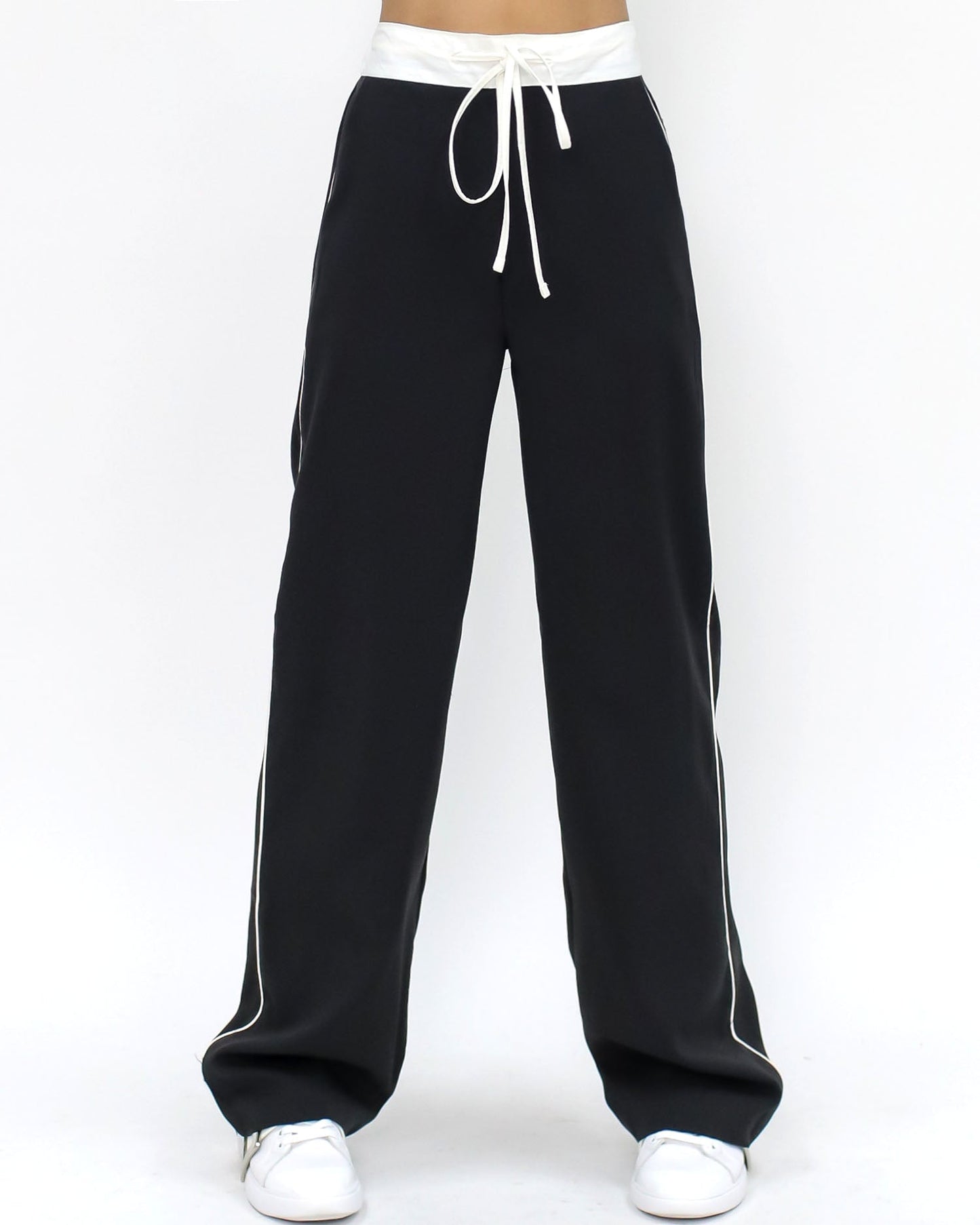 black w/ ivory stripe & waist band straight pants